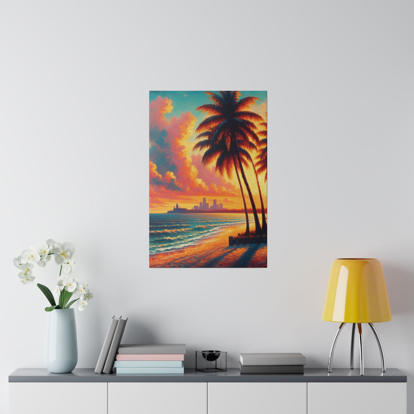 4593M - miami beach art, sunset background, ocean art work, beach art work, sunset designs, miami beach painting, miami beach print