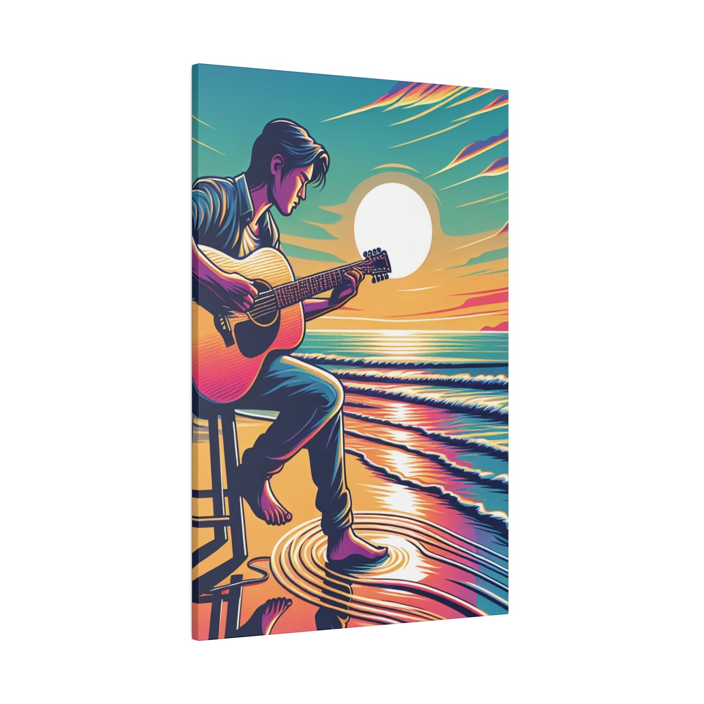 6782B - music art work, musician gift ideas, sunset background, sunset designs, ocean art work, beach art work, guitar art work, guitar player