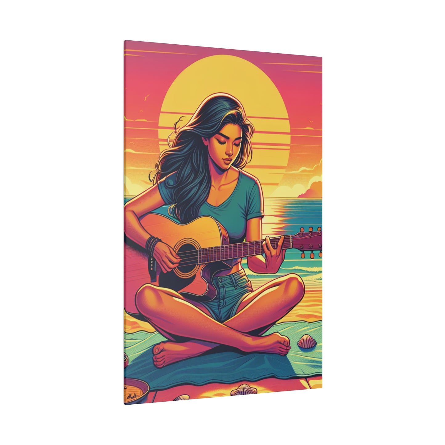 3746K - music art work, musician gift ideas, sunset background, sunset designs, ocean art work, beach art work, guitar art work, guitar player