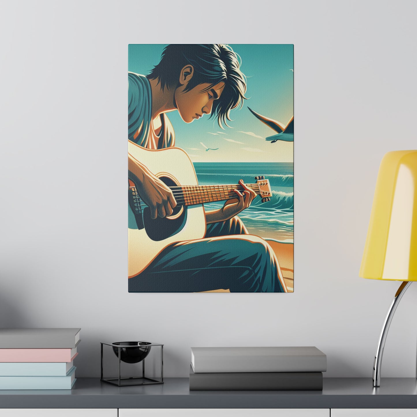 7190D - music art work, musician gift ideas, sunset background, sunset designs, ocean art work, beach art work, guitar art work, guitar player