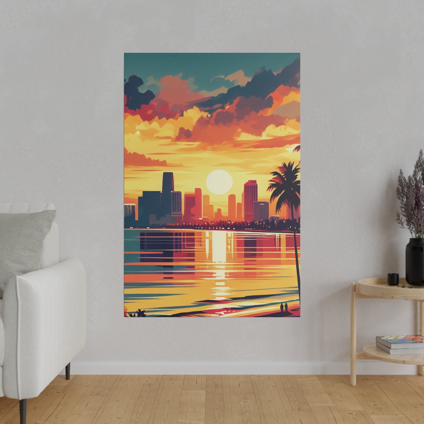 6732M - miami beach art, sunset background, ocean art work, beach art work, sunset designs, miami beach painting, miami beach print