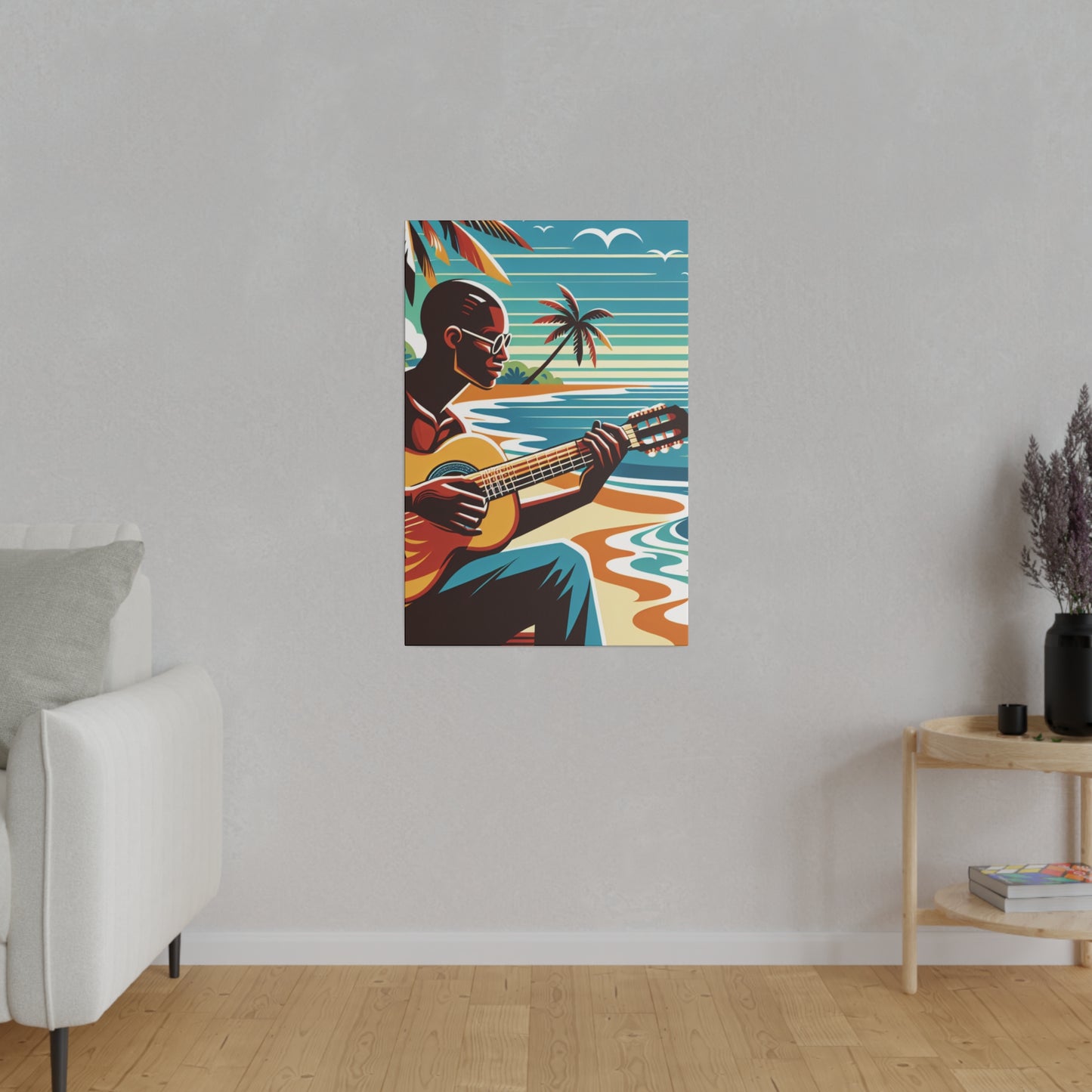 3491D - music art work, musician gift ideas, sunset background, sunset designs, ocean art work, beach art work, guitar art work, guitar player