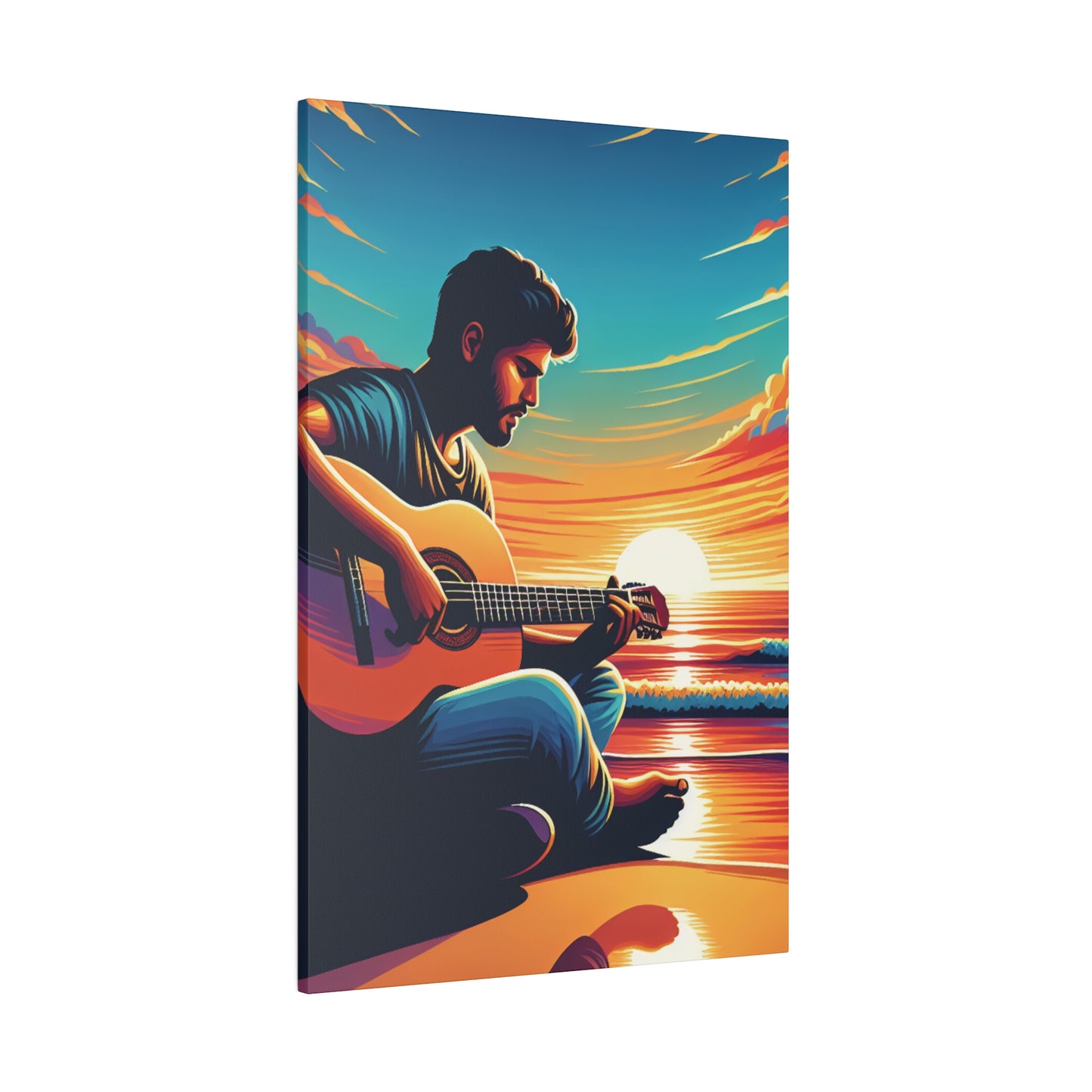 8327K - music art work, musician gift ideas, sunset background, sunset designs, ocean art work, beach art work, guitar art work, guitar player