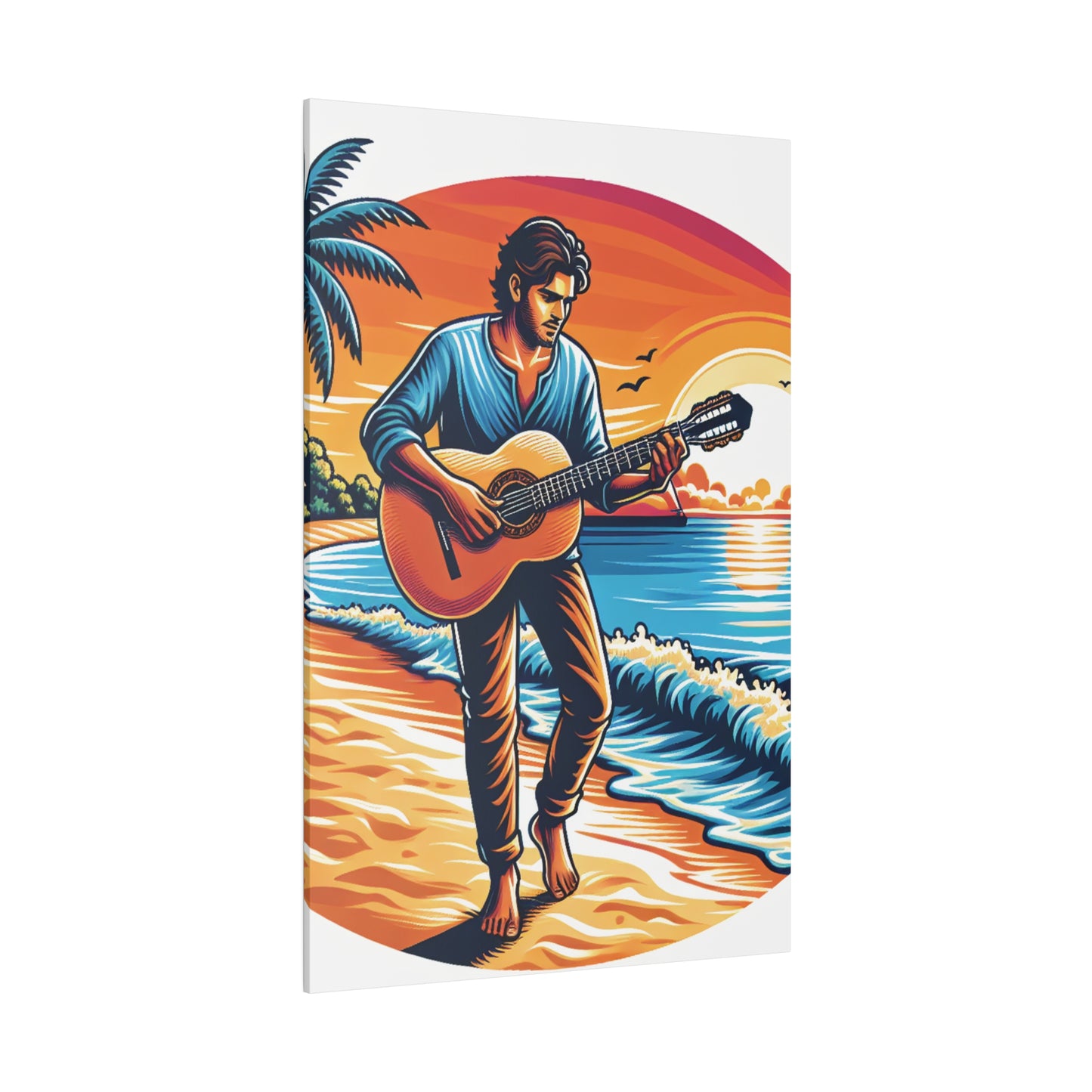 5493Z - music art work, musician gift ideas, sunset background, sunset designs, ocean art work, beach art work, guitar art work, guitar player