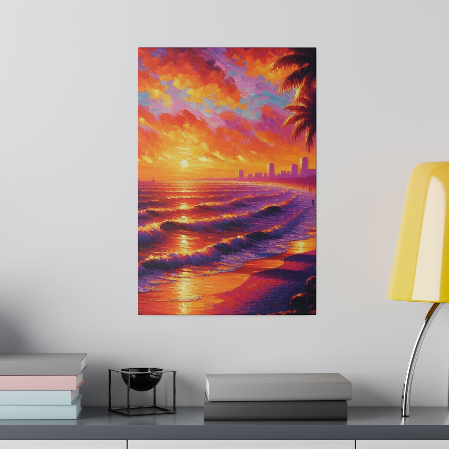 7543E - miami beach art, sunset background, ocean art work, beach art work, sunset designs, miami beach painting, miami beach print