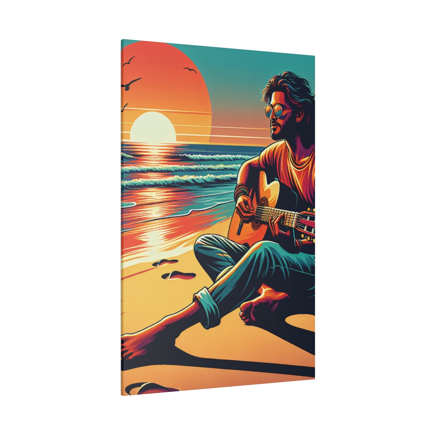 3726G - music art work, musician gift ideas, sunset background, sunset designs, ocean art work, beach art work, guitar art work, guitar player