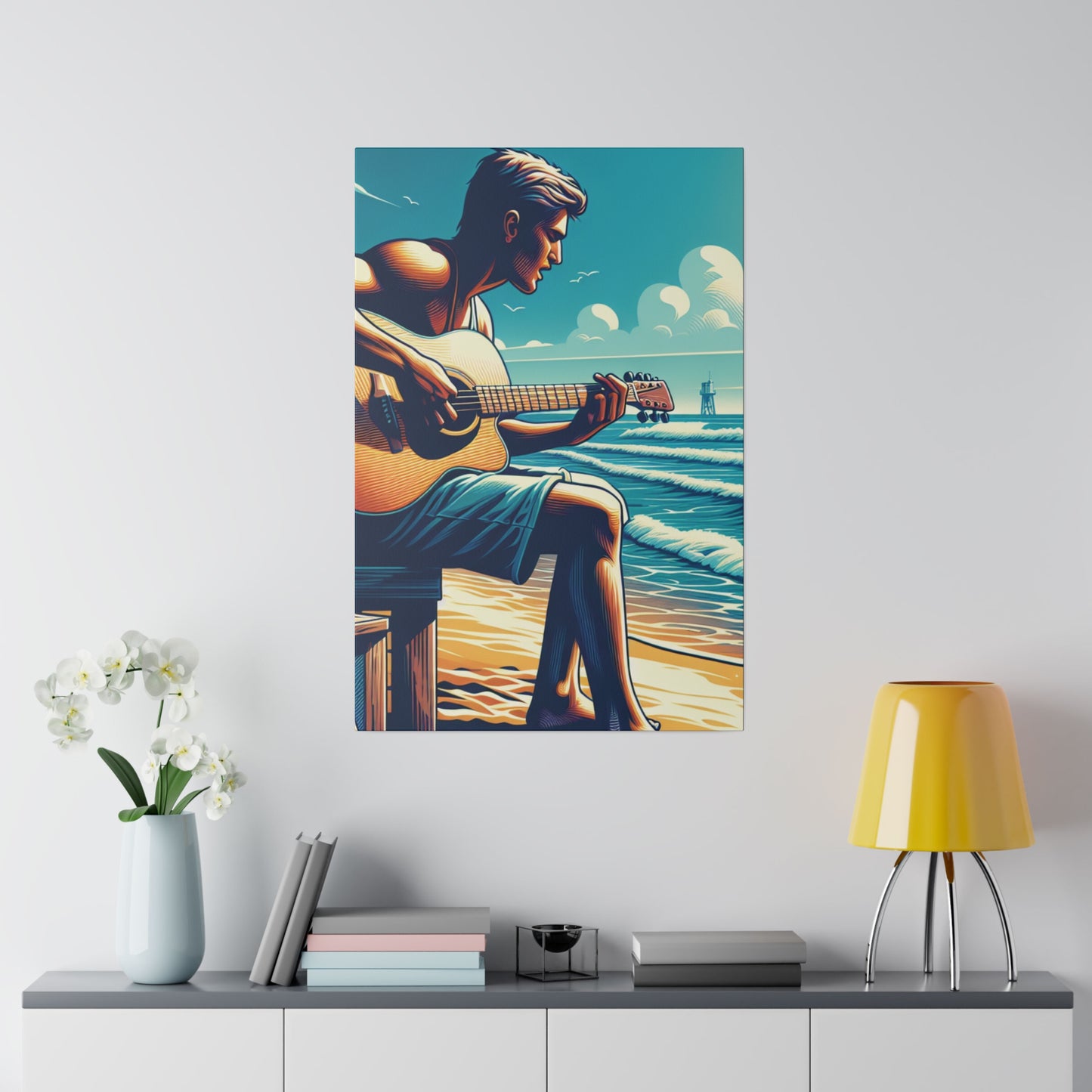 7824D - music art work, musician gift ideas, sunset background, sunset designs, ocean art work, beach art work, guitar art work, guitar player