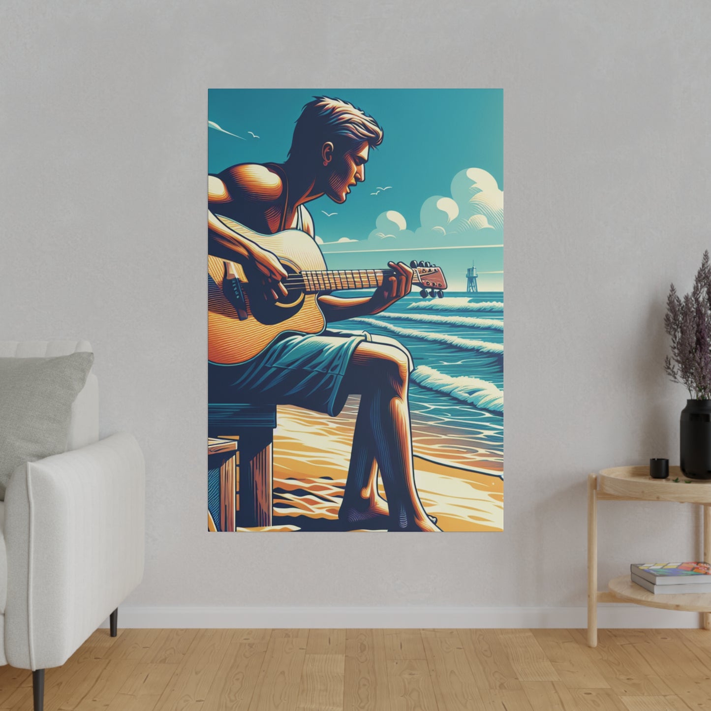 7824D - music art work, musician gift ideas, sunset background, sunset designs, ocean art work, beach art work, guitar art work, guitar player