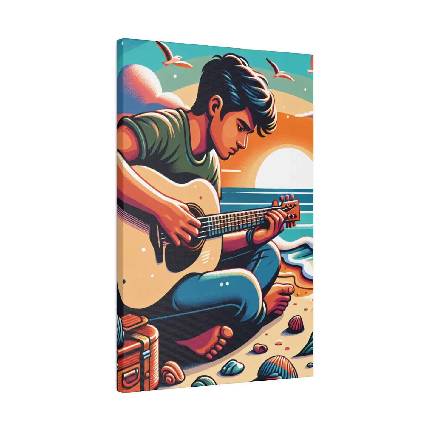 5287K - music art work, musician gift ideas, sunset background, sunset designs, ocean art work, beach art work, guitar art work, guitar player