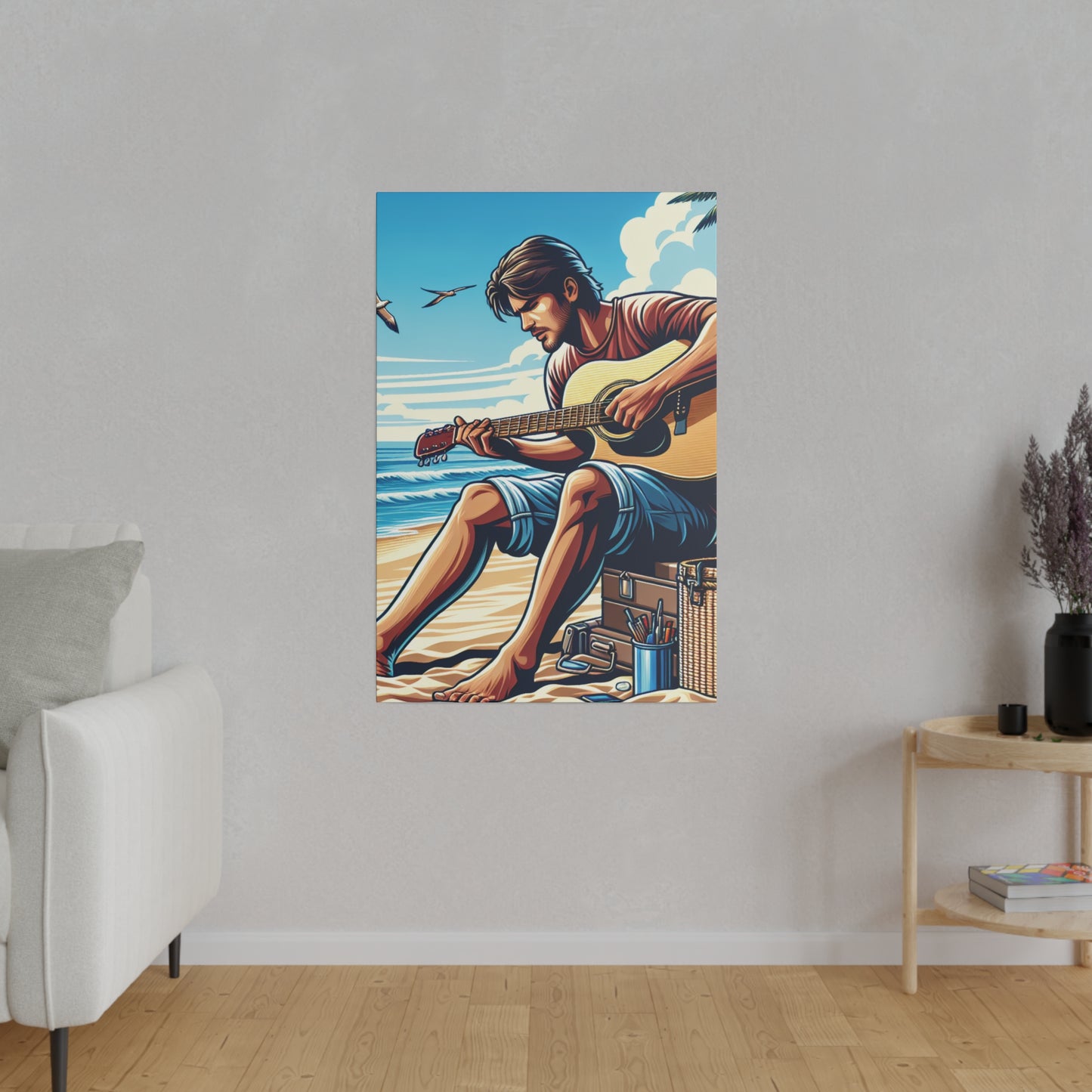 7259J - music art work, musician gift ideas, sunset background, sunset designs, ocean art work, beach art work, guitar art work, guitar player