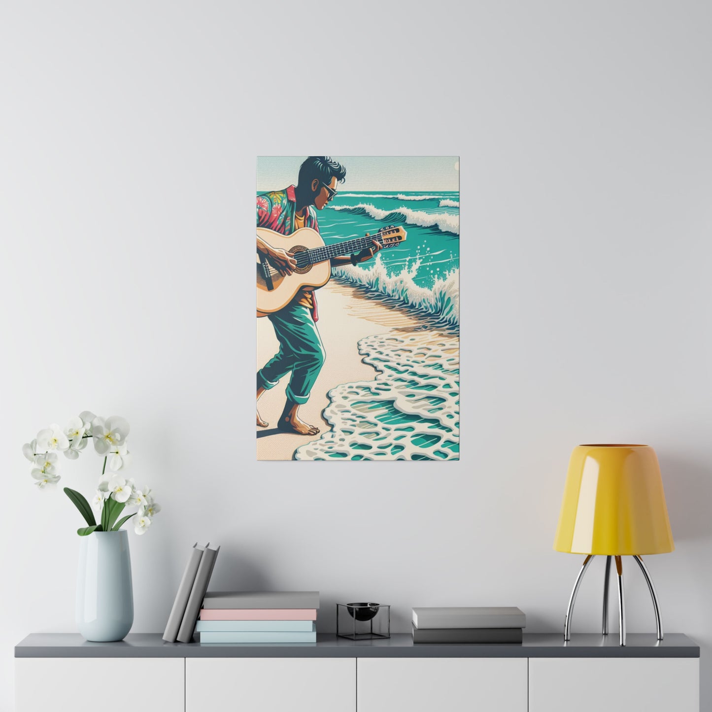 3826J - music art work, musician gift ideas, sunset background, sunset designs, ocean art work, beach art work, guitar art work, guitar player