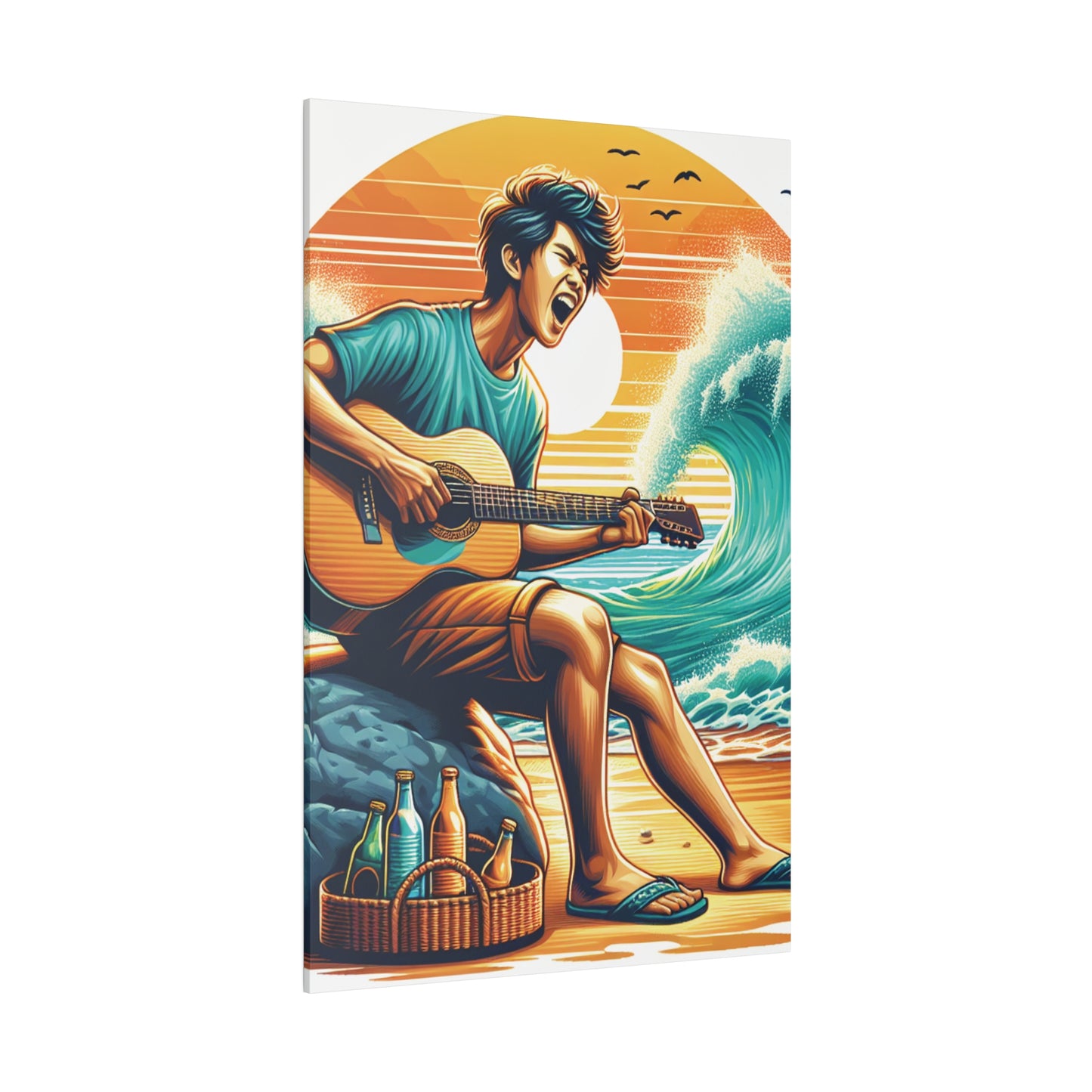 2837K - music art work, musician gift ideas, sunset background, sunset designs, ocean art work, beach art work, guitar art work, guitar player