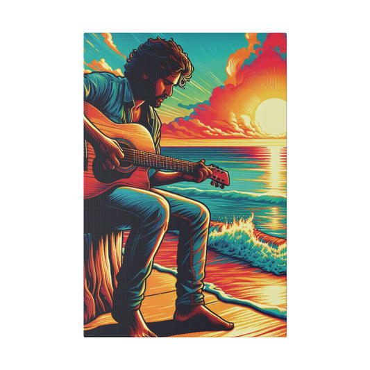 5973Z - music art work, musician gift ideas, sunset background, sunset designs, ocean art work, beach art work, guitar art work, guitar player