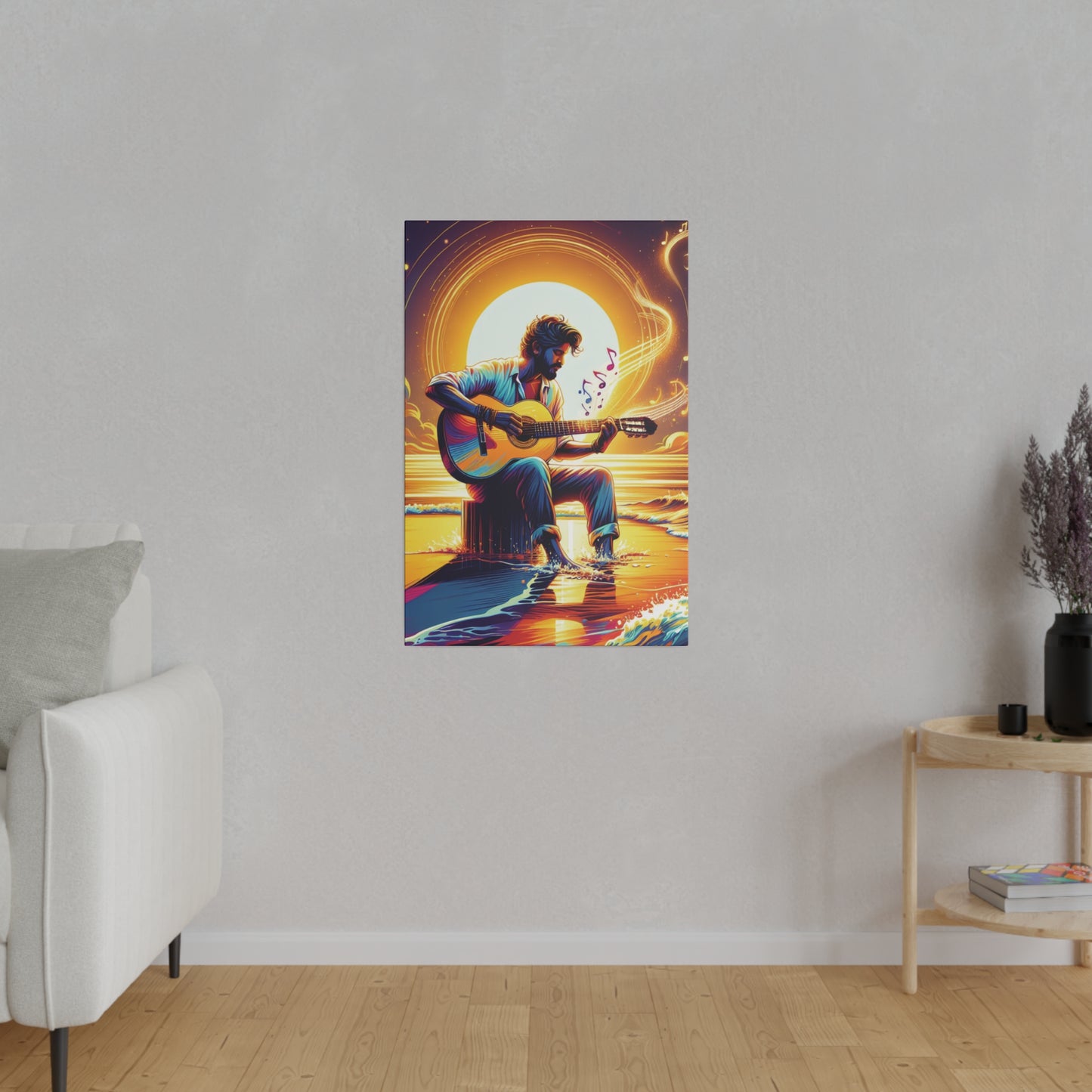 7683B - music art work, musician gift ideas, sunset background, sunset designs, ocean art work, beach art work, guitar art work, guitar player