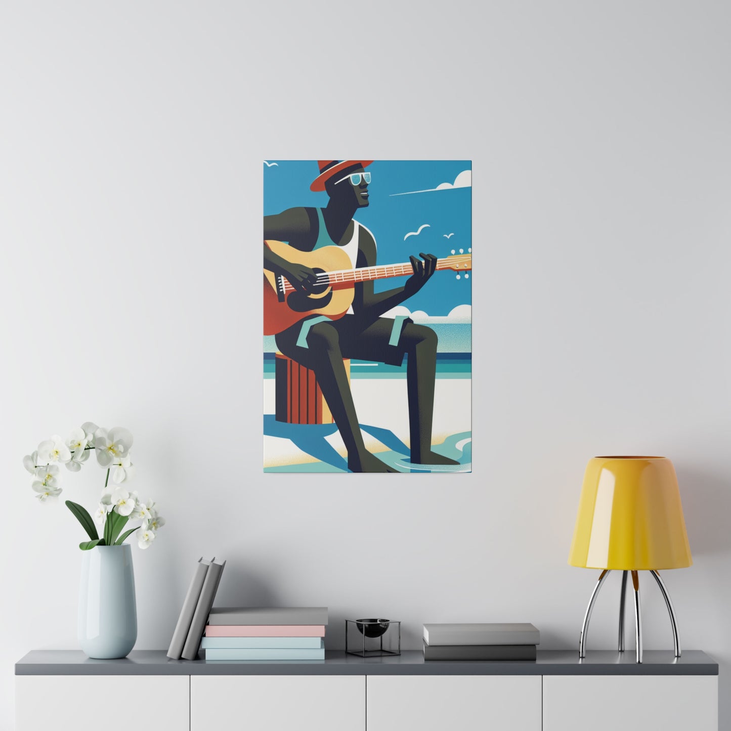 6390J - music art work, musician gift ideas, sunset background, sunset designs, ocean art work, beach art work, guitar art work, guitar player