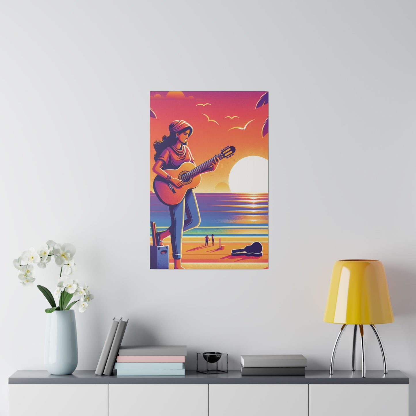 9372J - music art work, musician gift ideas, sunset background, sunset designs, ocean art work, beach art work, guitar art work, guitar player