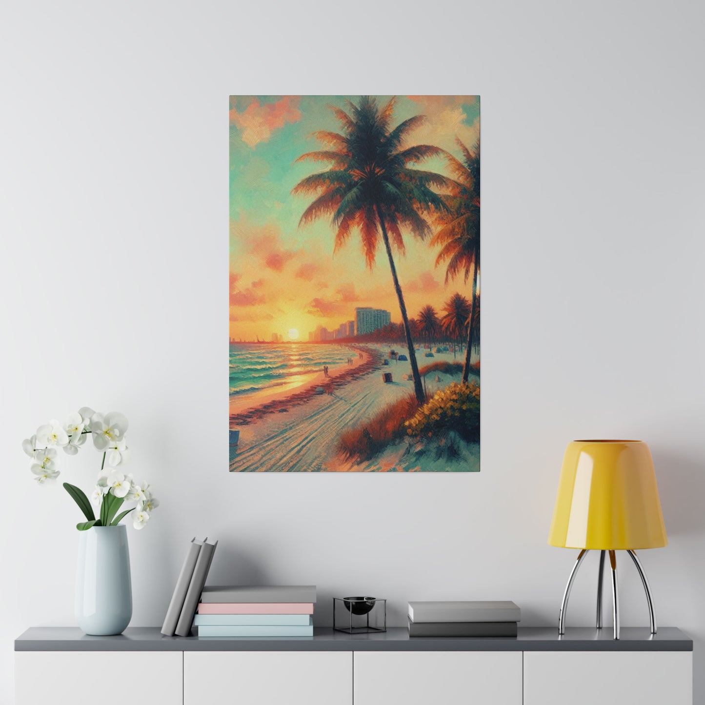 3782F - miami beach art, sunset background, ocean art work, beach art work, sunset designs, miami beach painting, miami beach print