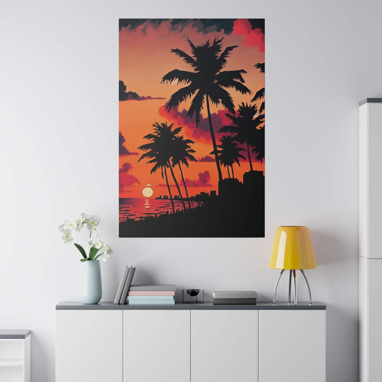 5634M - miami beach art, sunset background, ocean art work, beach art work, sunset designs, miami beach painting, miami beach print