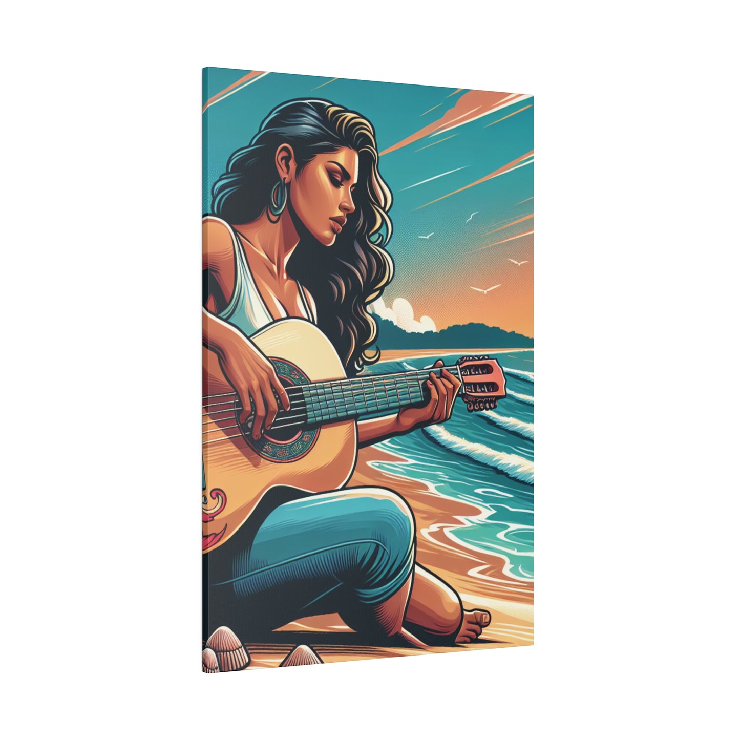 8194M - music art work, musician gift ideas, sunset background, sunset designs, ocean art work, beach art work, guitar art work, guitar player