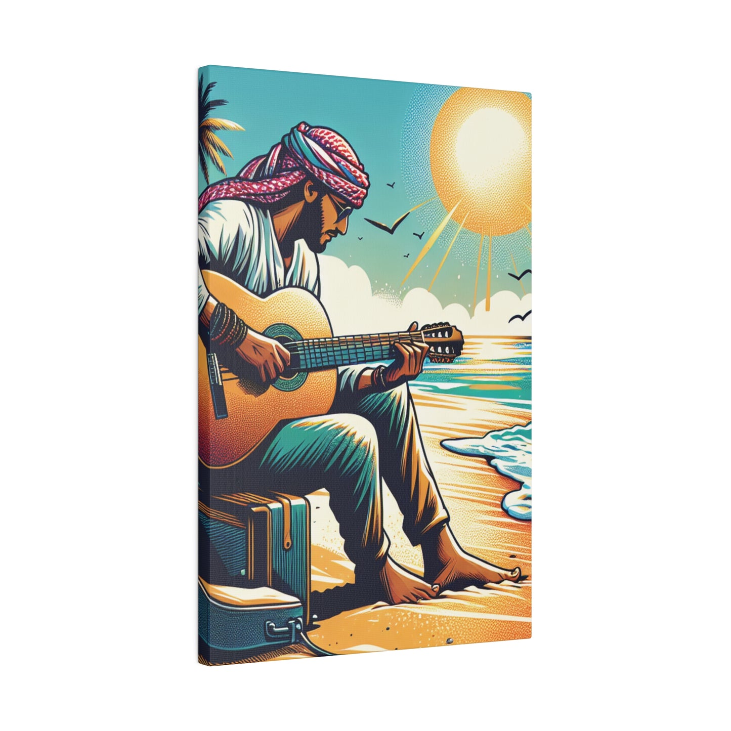 7492B - music art work, musician gift ideas, sunset background, sunset designs, ocean art work, beach art work, guitar art work, guitar player