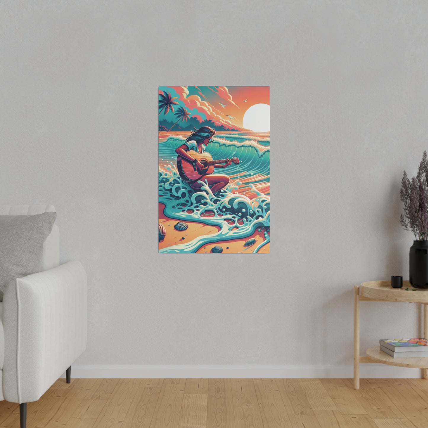 6719Z - music art work, musician gift ideas, sunset background, sunset designs, ocean art work, beach art work, guitar art work, guitar player