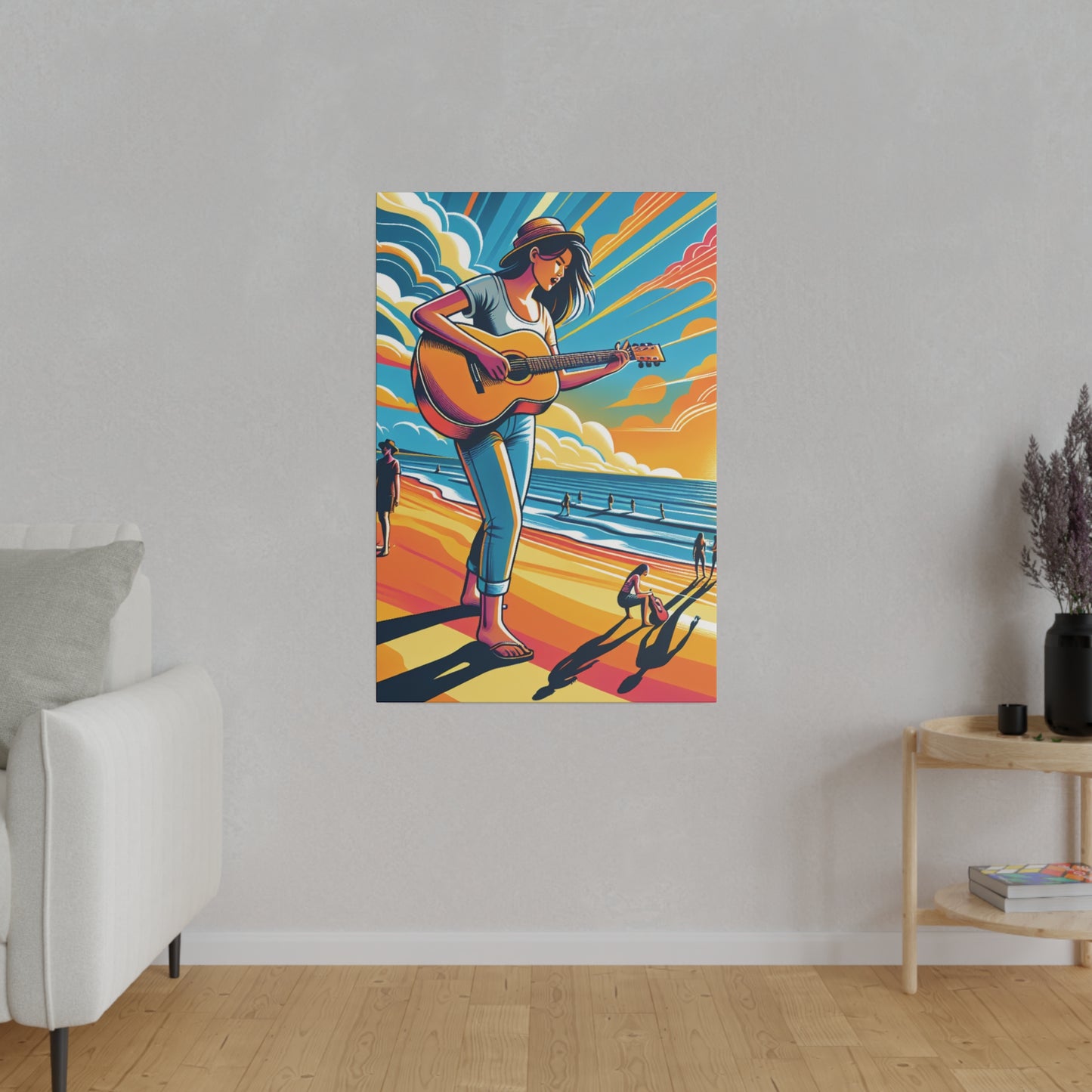 8246J - music art work, musician gift ideas, sunset background, sunset designs, ocean art work, beach art work, guitar art work, guitar player