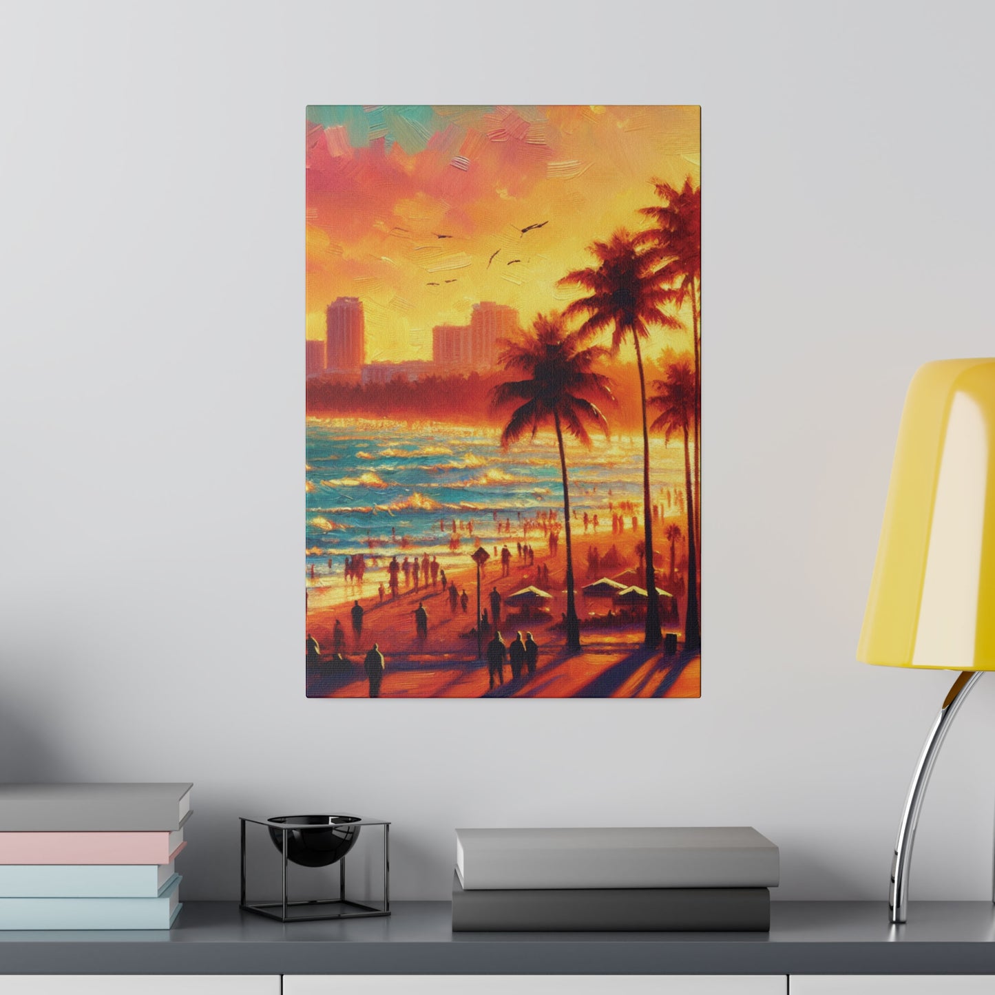 7693W - miami beach art, sunset background, ocean art work, beach art work, sunset designs, miami beach painting, miami beach print