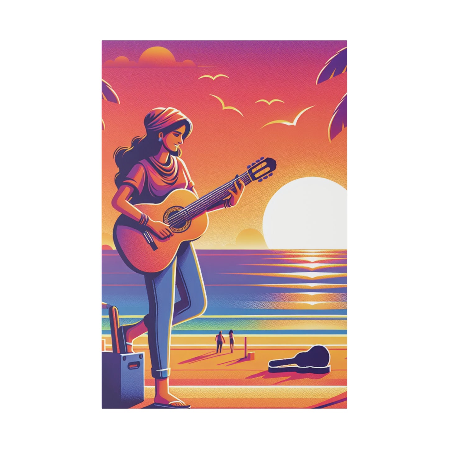 9372J - music art work, musician gift ideas, sunset background, sunset designs, ocean art work, beach art work, guitar art work, guitar player