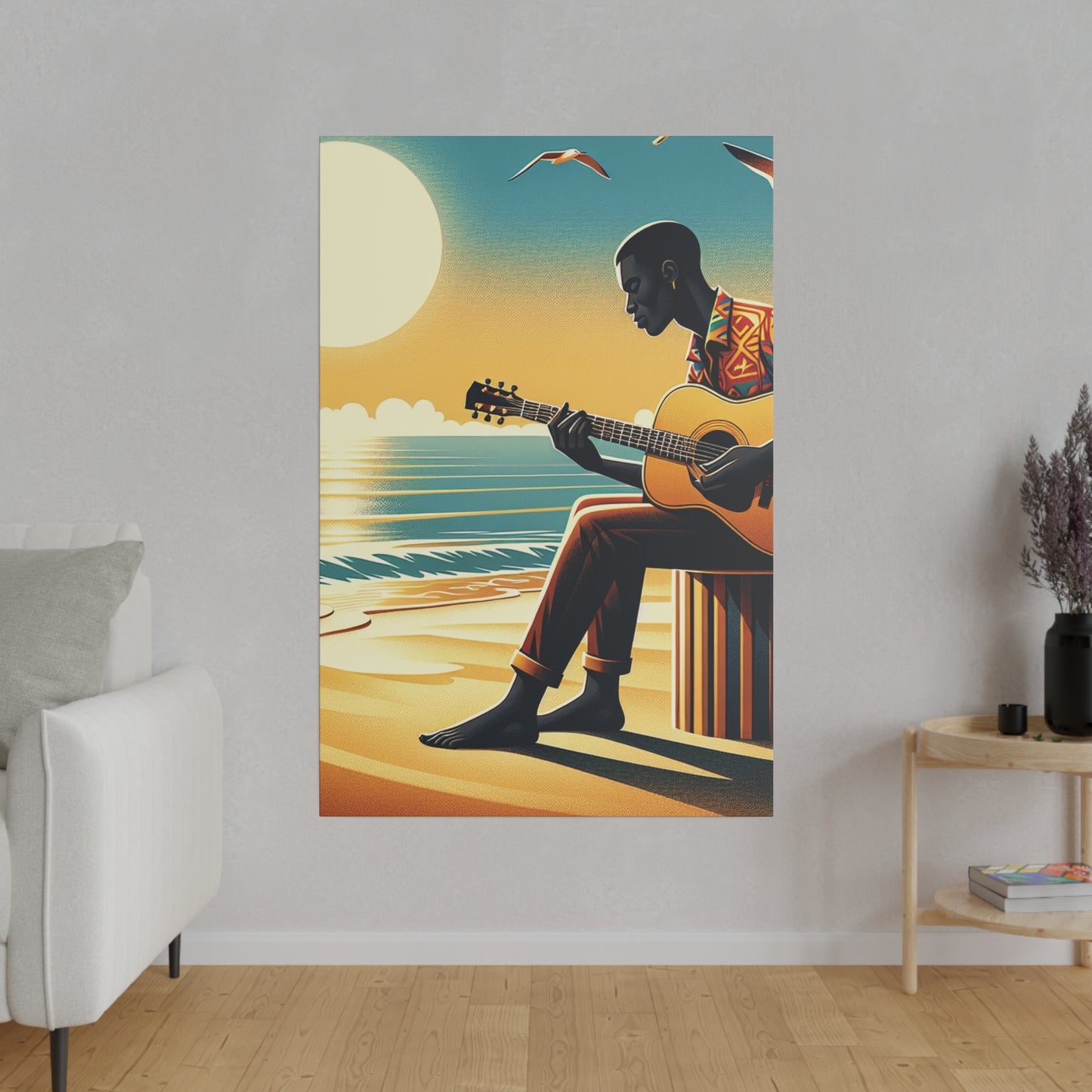 3127J - music art work, musician gift ideas, sunset background, sunset designs, ocean art work, beach art work, guitar art work, guitar player