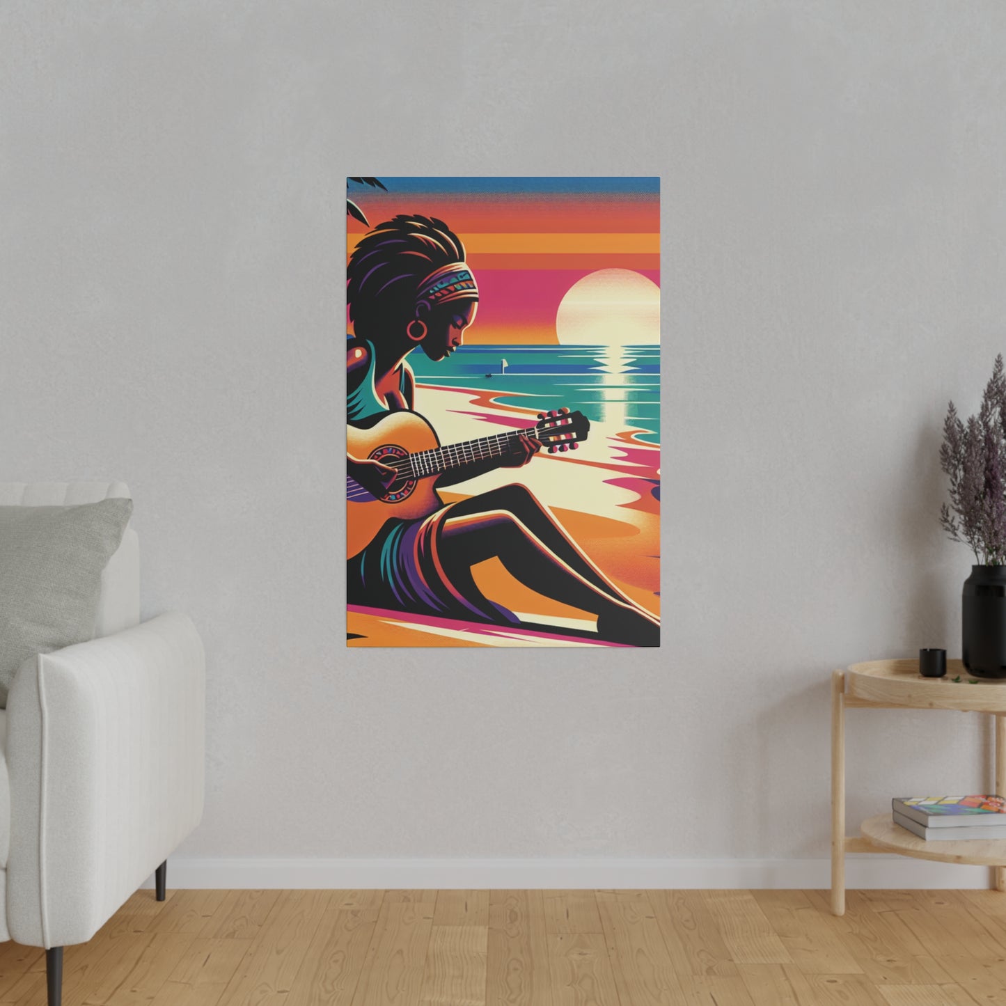 6493G - music art work, musician gift ideas, sunset background, sunset designs, ocean art work, beach art work, guitar art work, guitar player