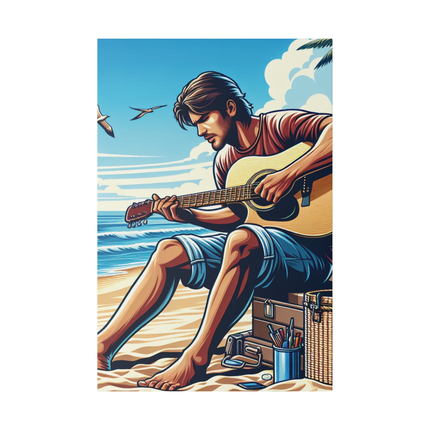 7259J - music art work, musician gift ideas, sunset background, sunset designs, ocean art work, beach art work, guitar art work, guitar player