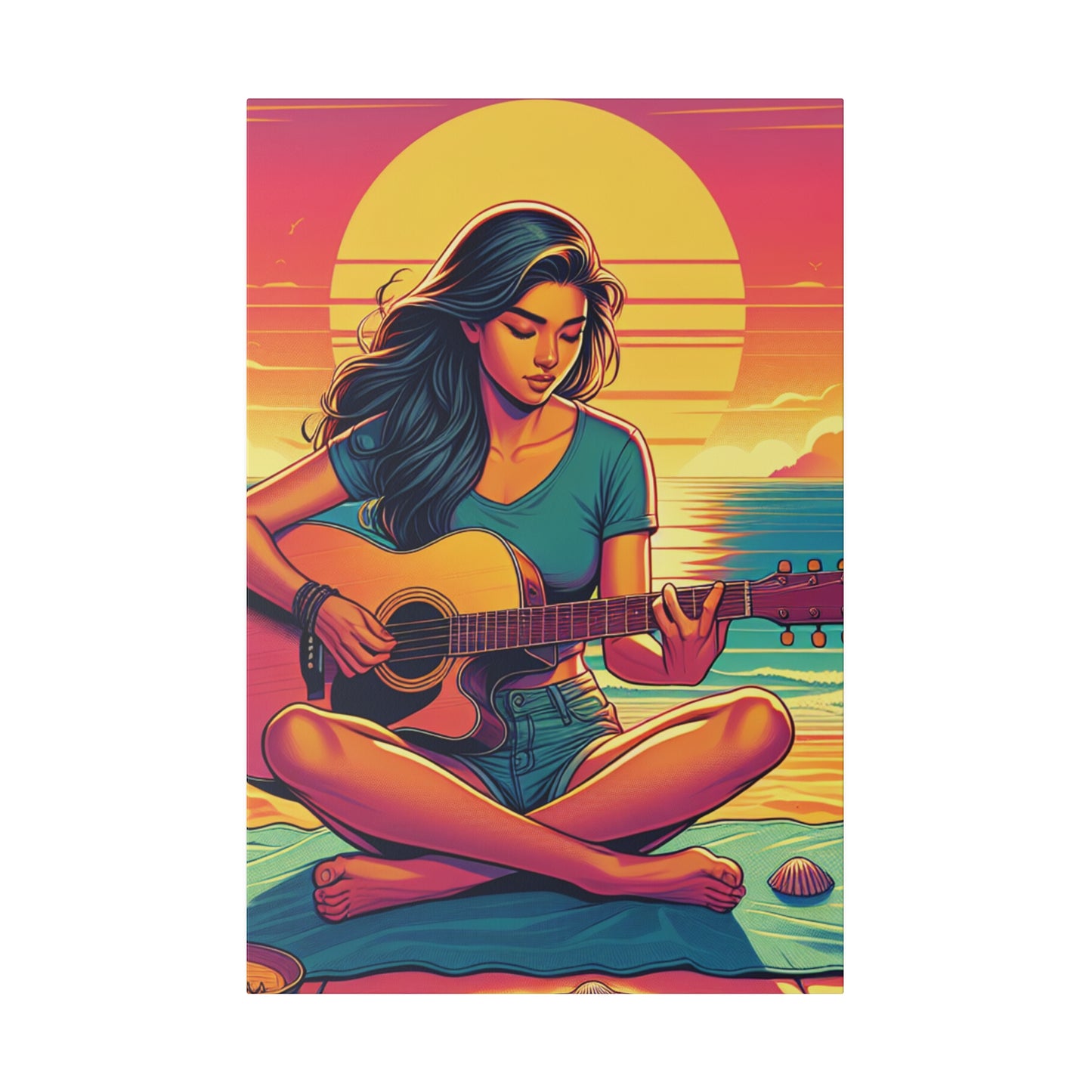 3746K - music art work, musician gift ideas, sunset background, sunset designs, ocean art work, beach art work, guitar art work, guitar player