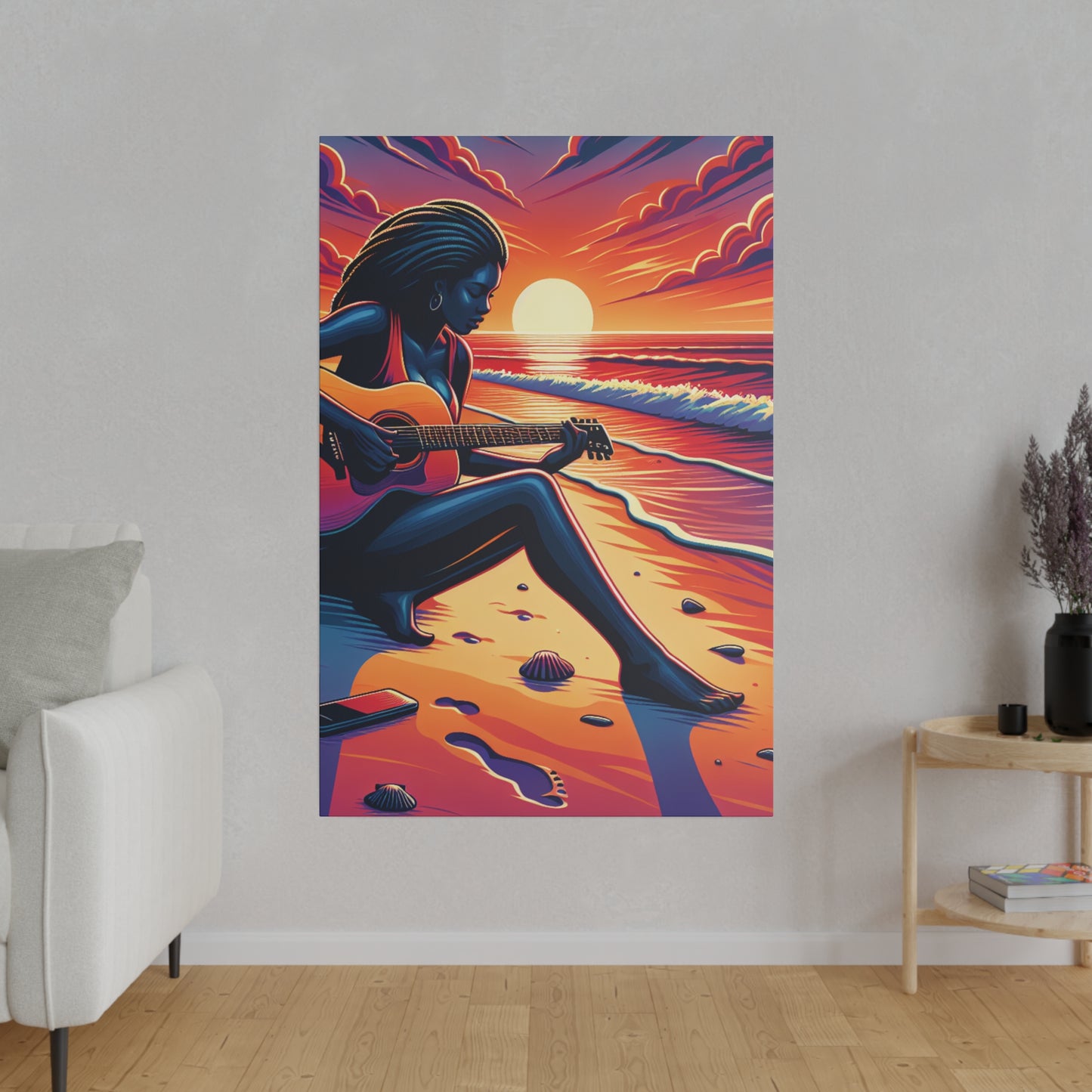 3476M - music art work, musician gift ideas, sunset background, sunset designs, ocean art work, beach art work, guitar art work, guitar player