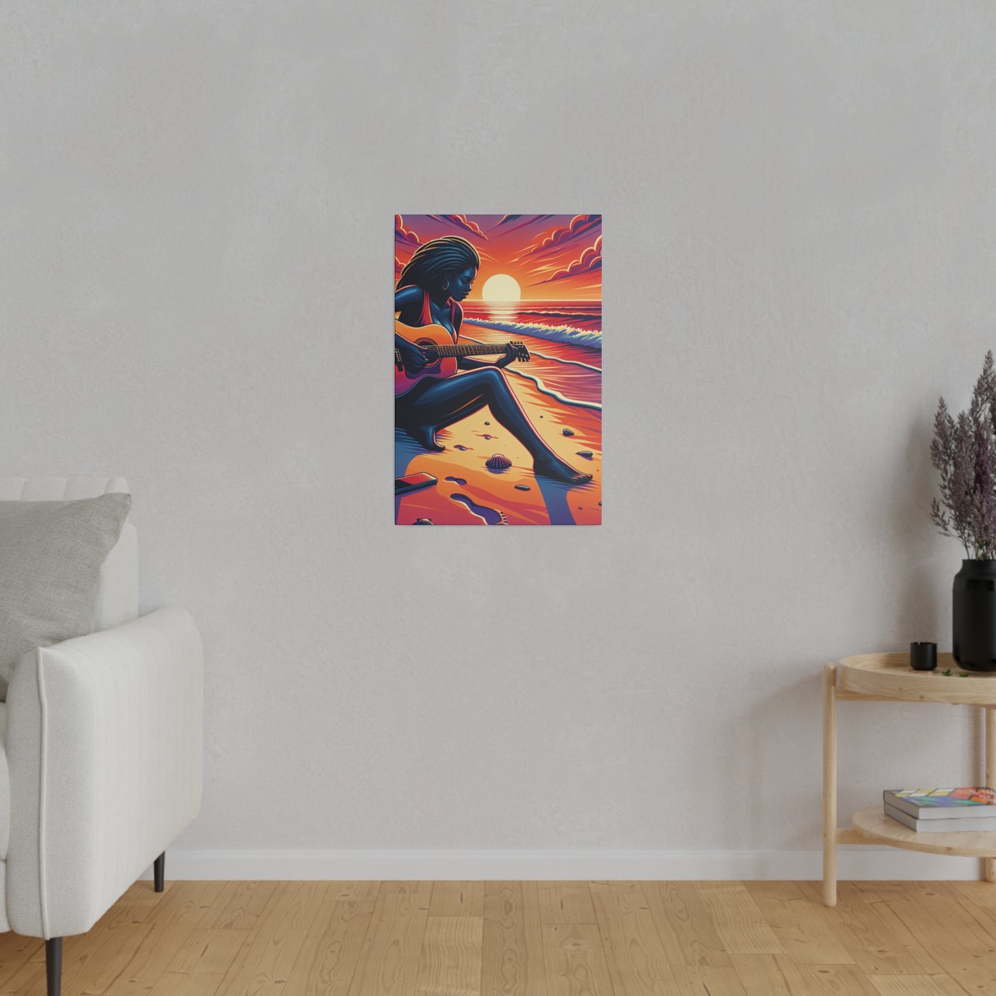 3476M - music art work, musician gift ideas, sunset background, sunset designs, ocean art work, beach art work, guitar art work, guitar player