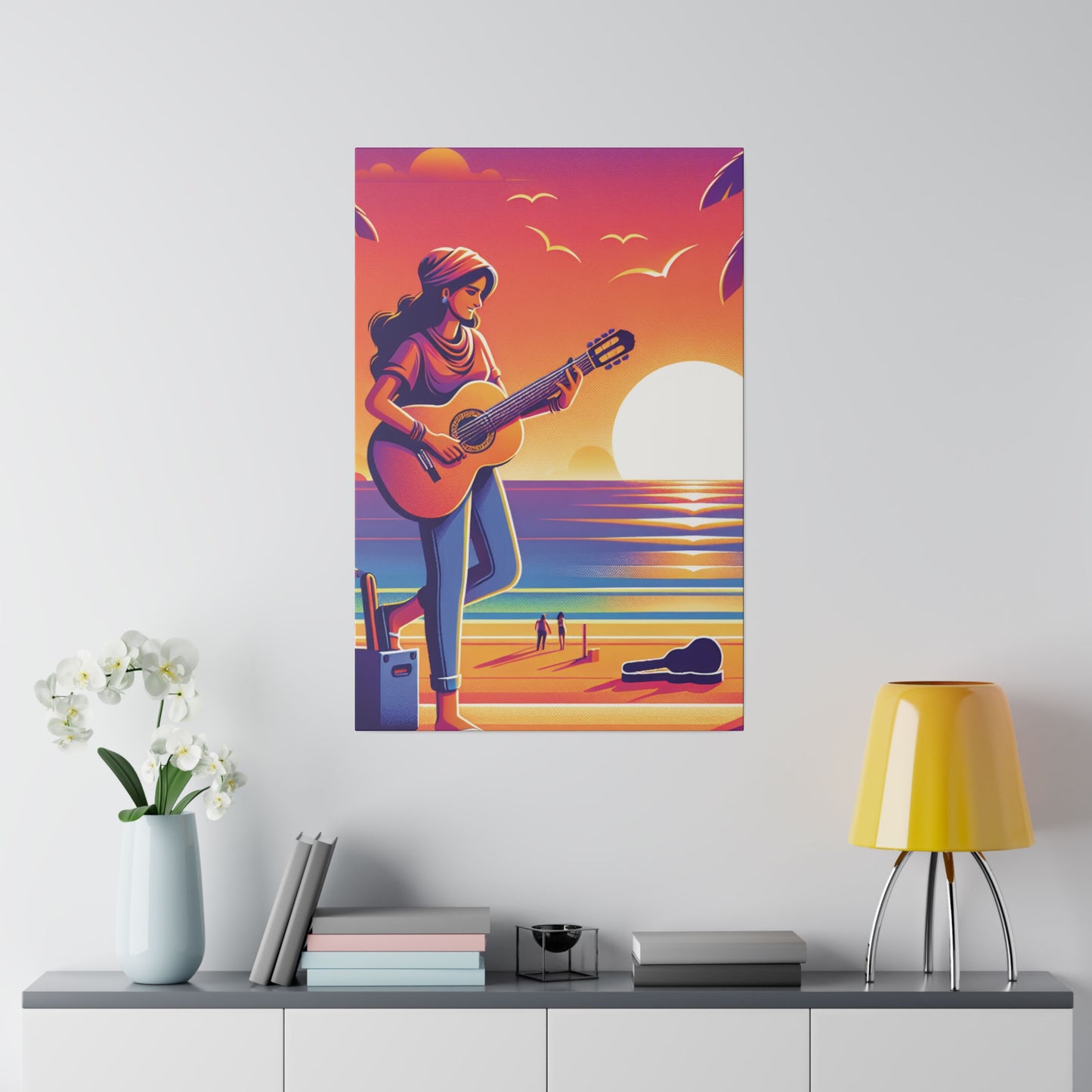 9372J - music art work, musician gift ideas, sunset background, sunset designs, ocean art work, beach art work, guitar art work, guitar player