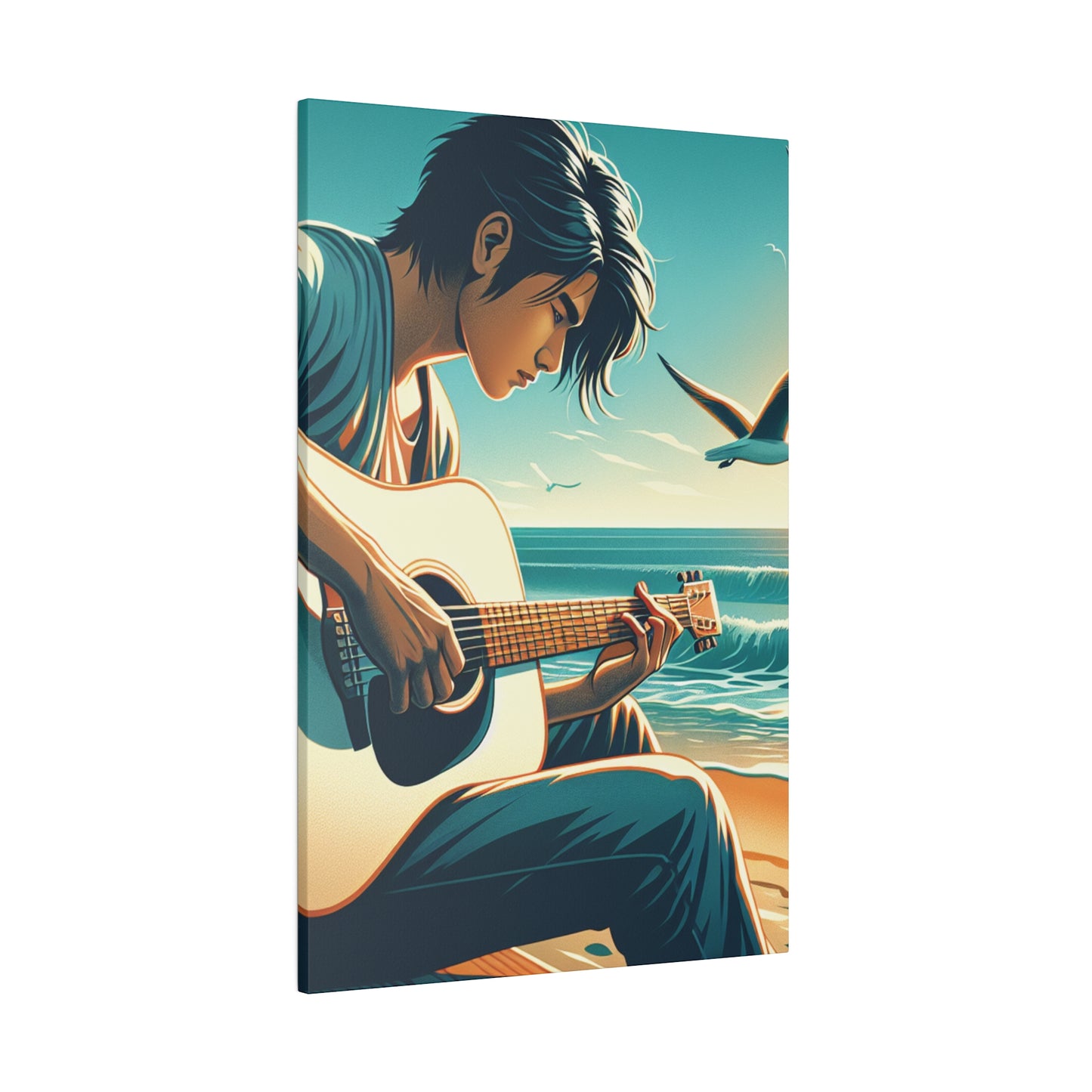 7190D - music art work, musician gift ideas, sunset background, sunset designs, ocean art work, beach art work, guitar art work, guitar player