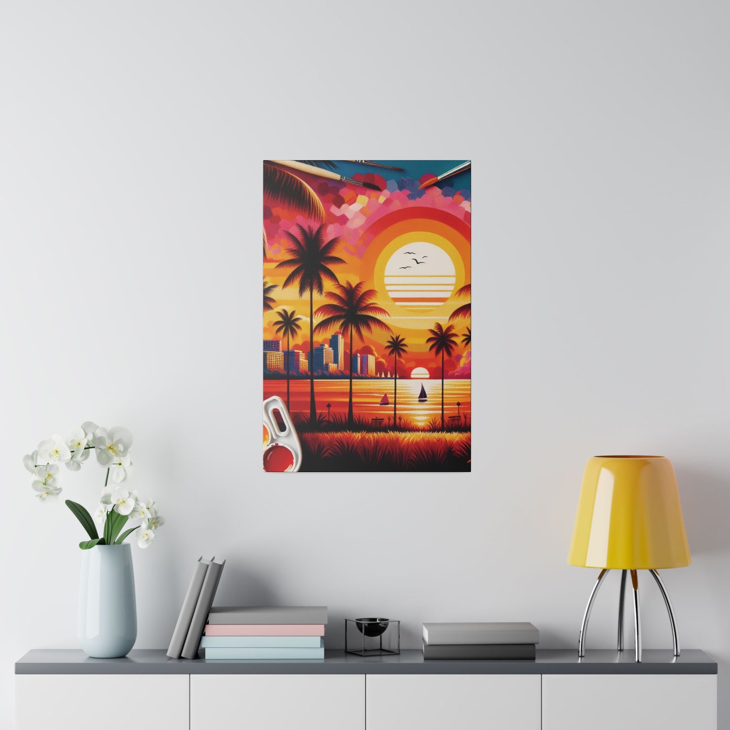 6739K - miami beach art, sunset background, ocean art work, beach art work, sunset designs, miami beach painting, miami beach print