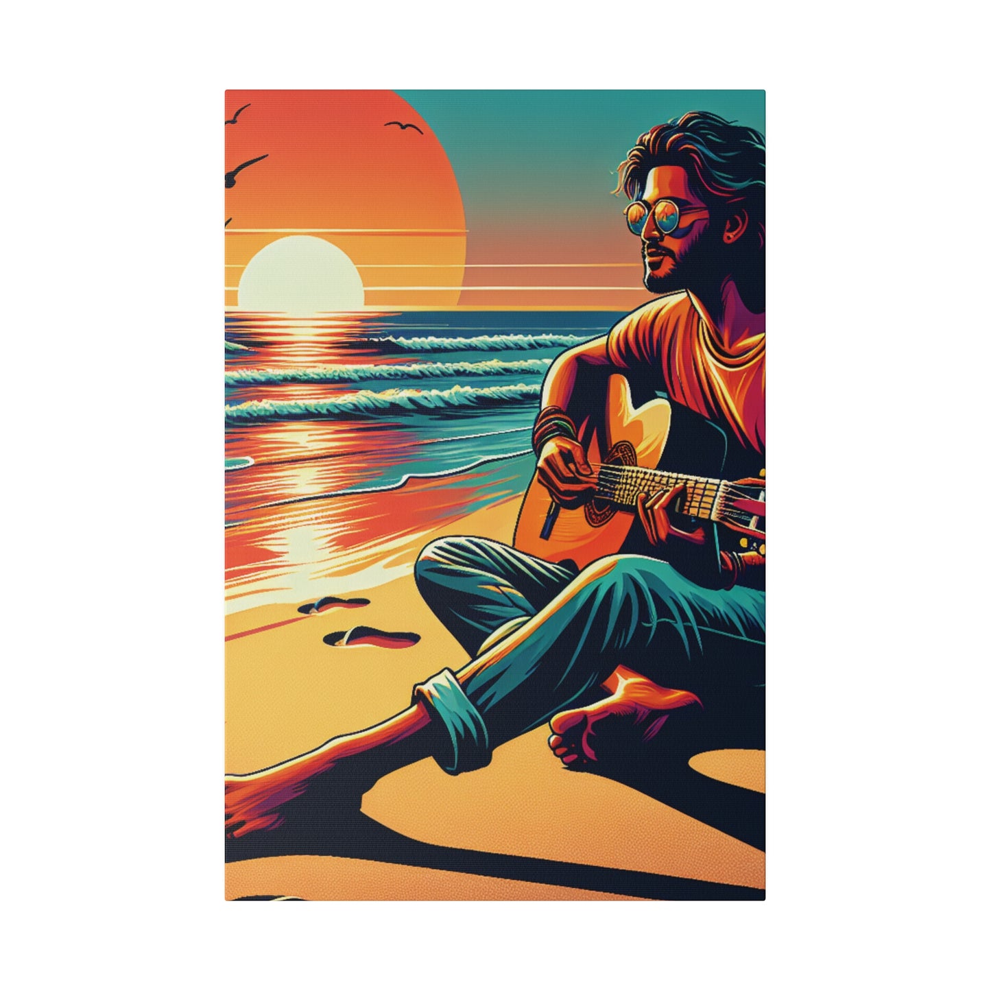 3726G - music art work, musician gift ideas, sunset background, sunset designs, ocean art work, beach art work, guitar art work, guitar player