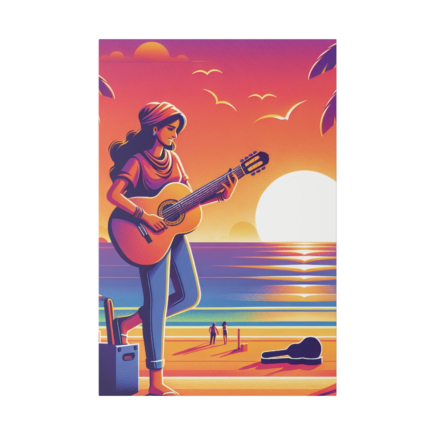 9372J - music art work, musician gift ideas, sunset background, sunset designs, ocean art work, beach art work, guitar art work, guitar player