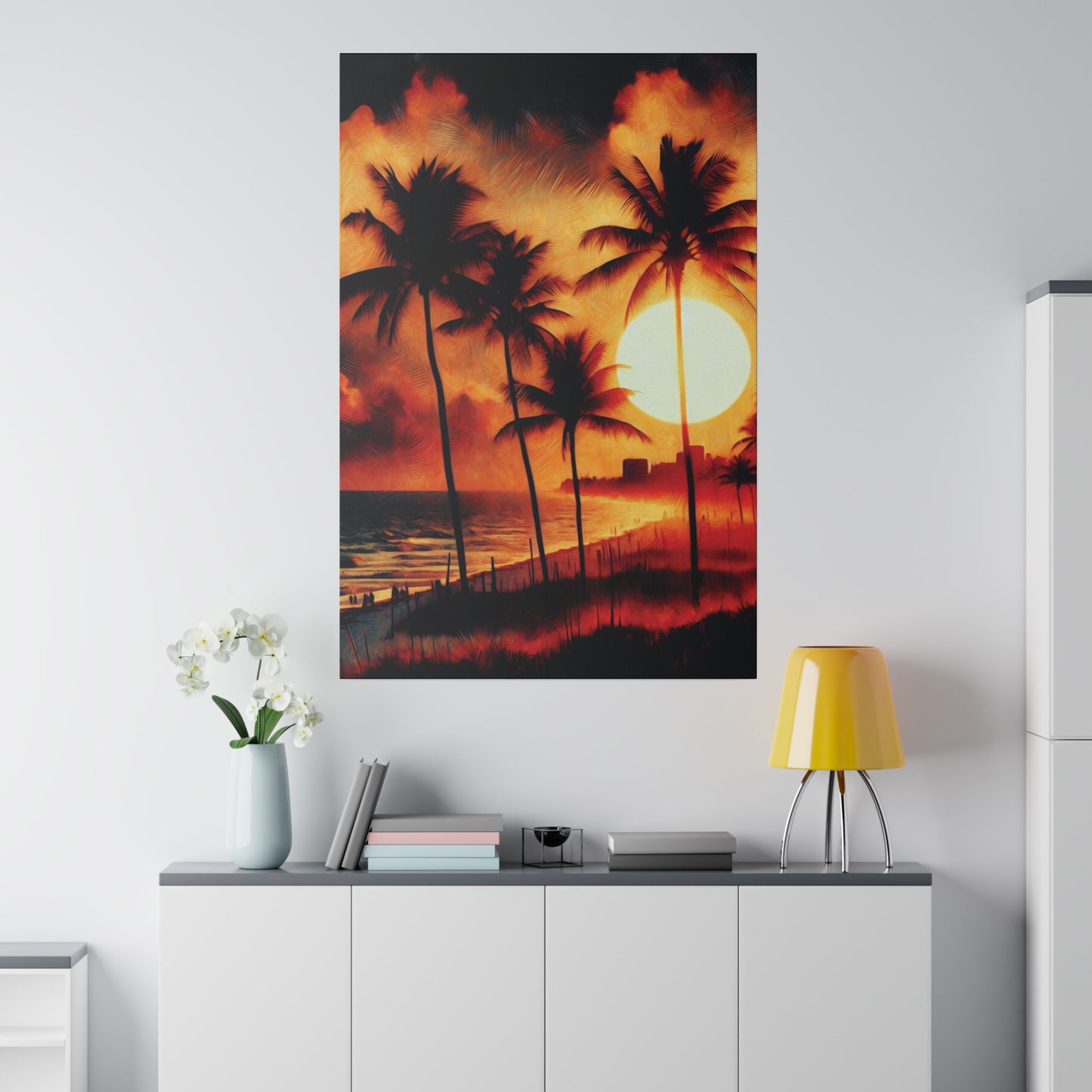 7135K - miami beach art, sunset background, ocean art work, beach art work, sunset designs, miami beach painting, miami beach print