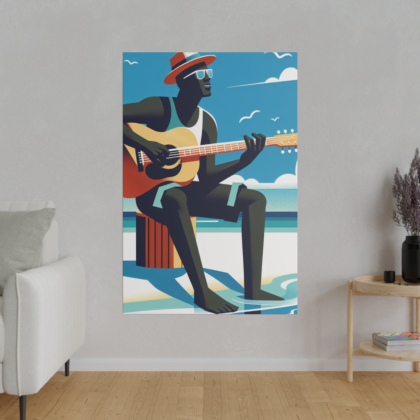 6390J - music art work, musician gift ideas, sunset background, sunset designs, ocean art work, beach art work, guitar art work, guitar player