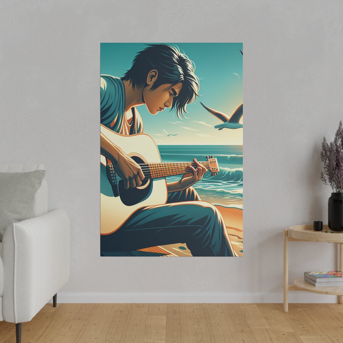 7190D - music art work, musician gift ideas, sunset background, sunset designs, ocean art work, beach art work, guitar art work, guitar player