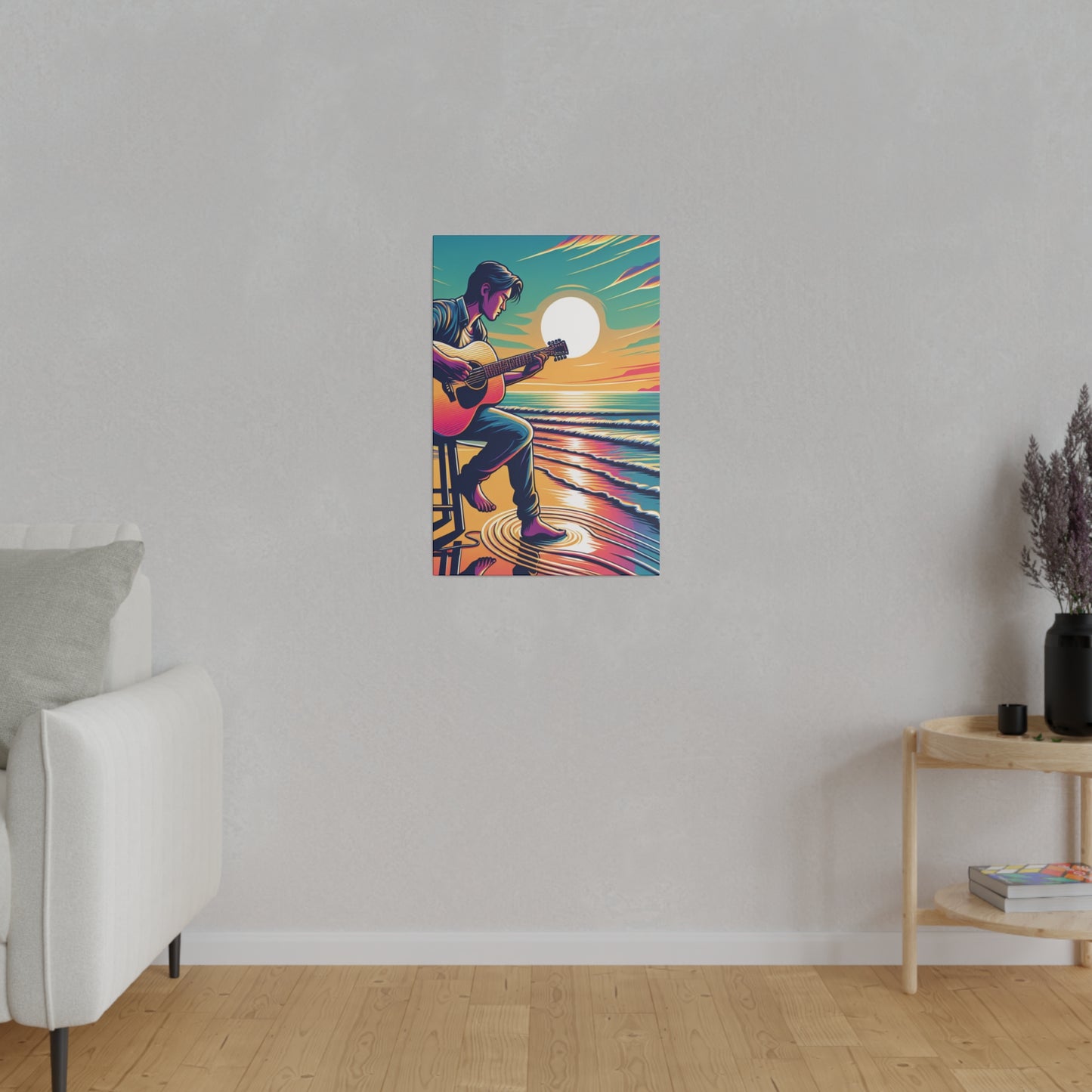 6782B - music art work, musician gift ideas, sunset background, sunset designs, ocean art work, beach art work, guitar art work, guitar player