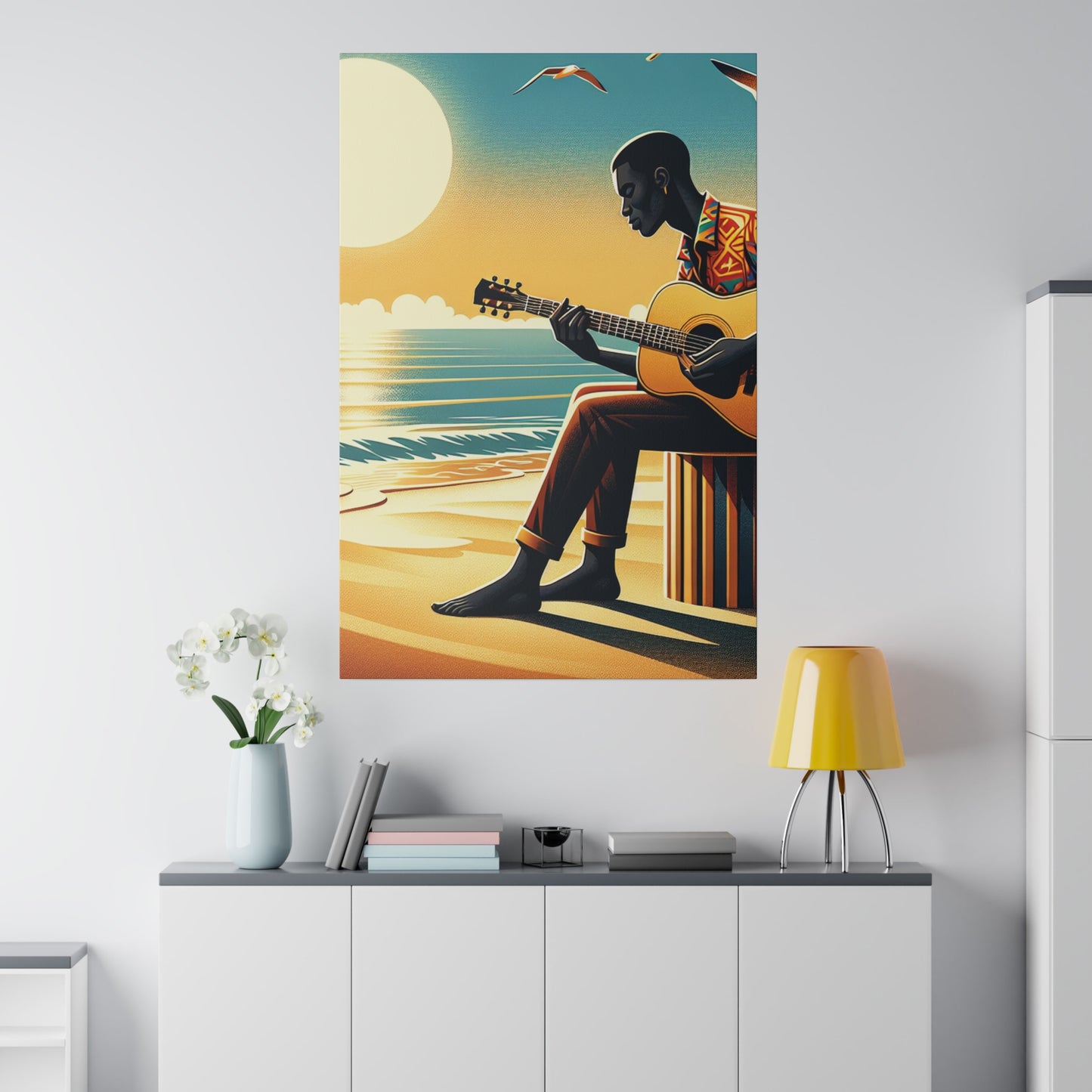 3127J - music art work, musician gift ideas, sunset background, sunset designs, ocean art work, beach art work, guitar art work, guitar player