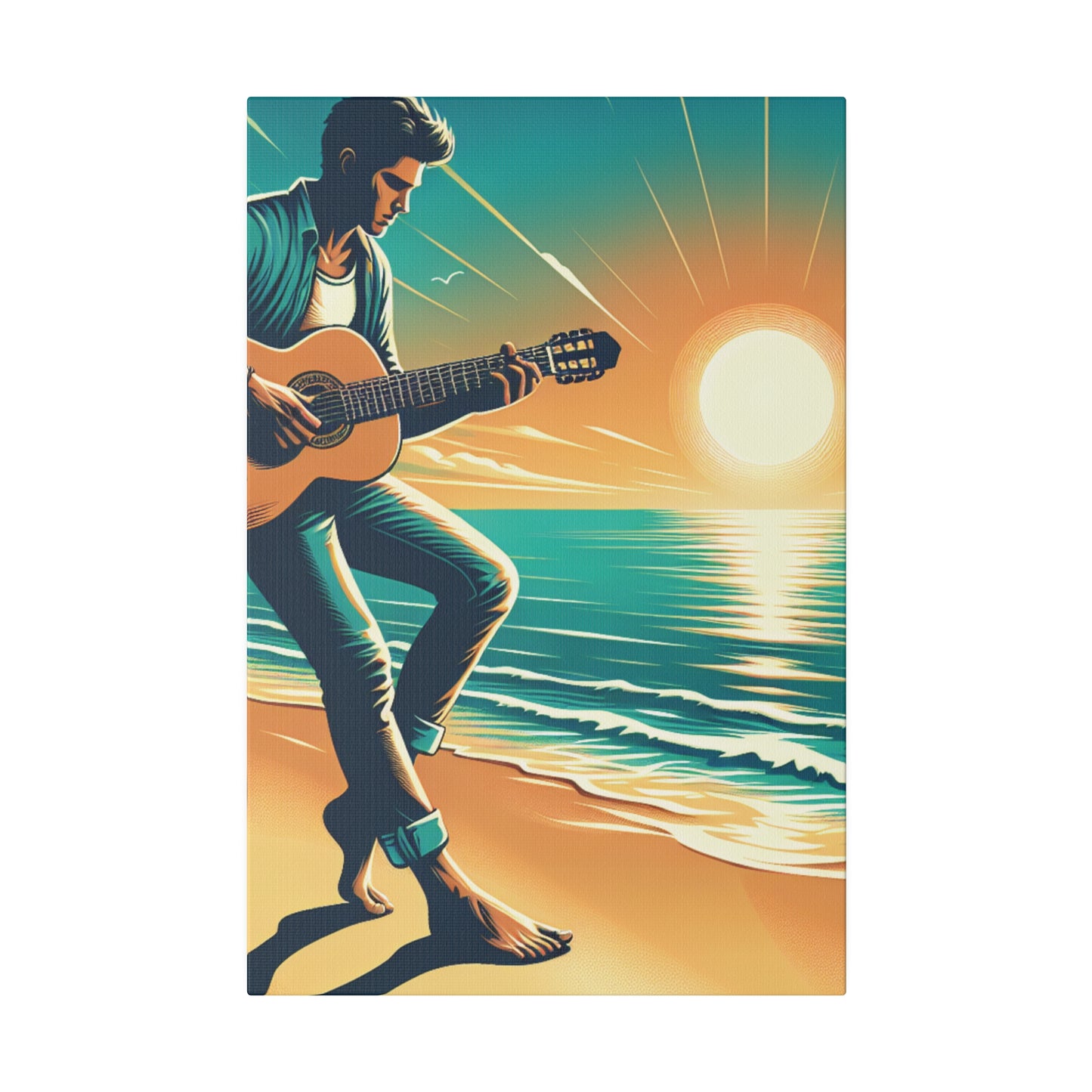 6732K - music art work, musician gift ideas, sunset background, sunset designs, ocean art work, beach art work, guitar art work, guitar player