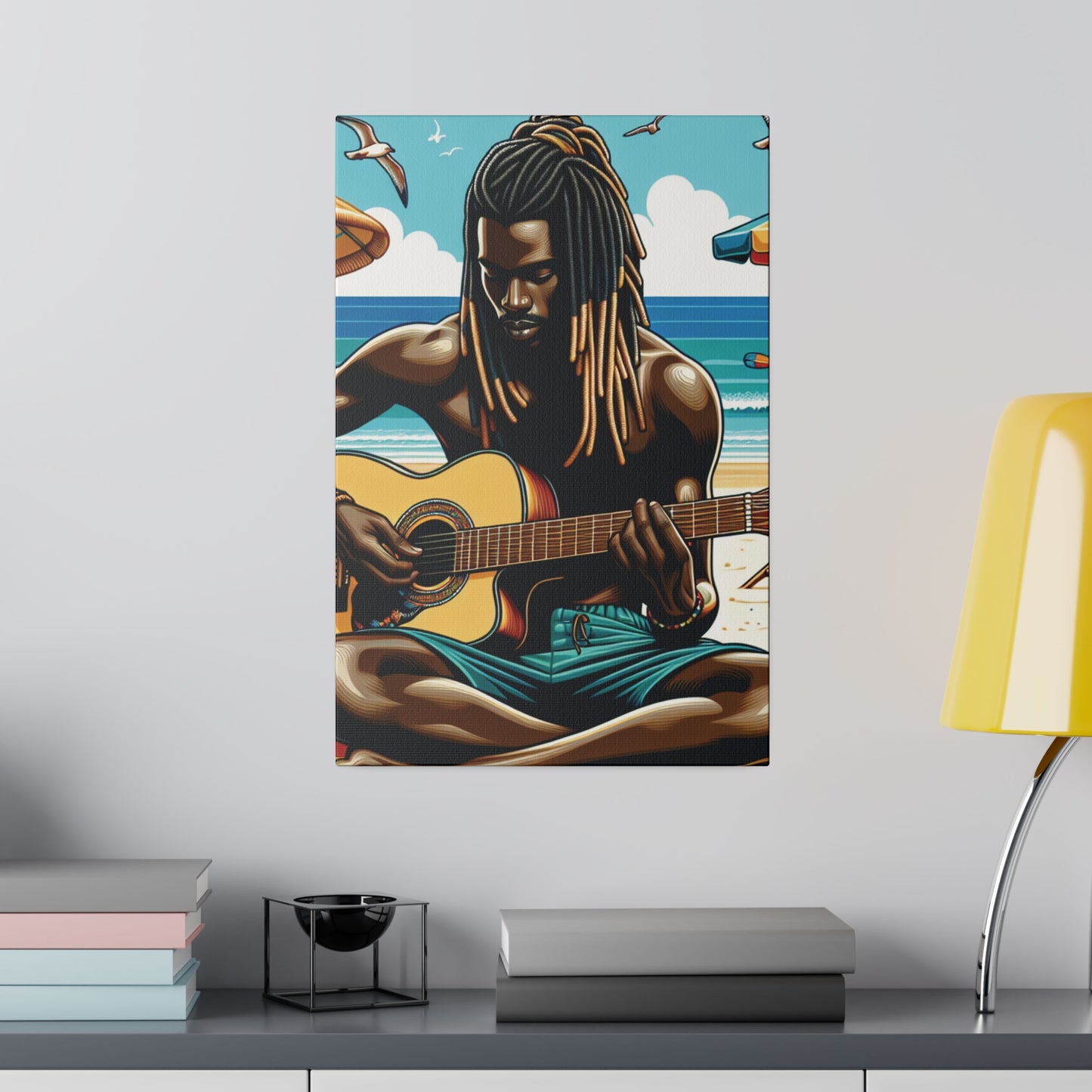 3449J - music art work, musician gift ideas, sunset background, sunset designs, ocean art work, beach art work, guitar art work, guitar player