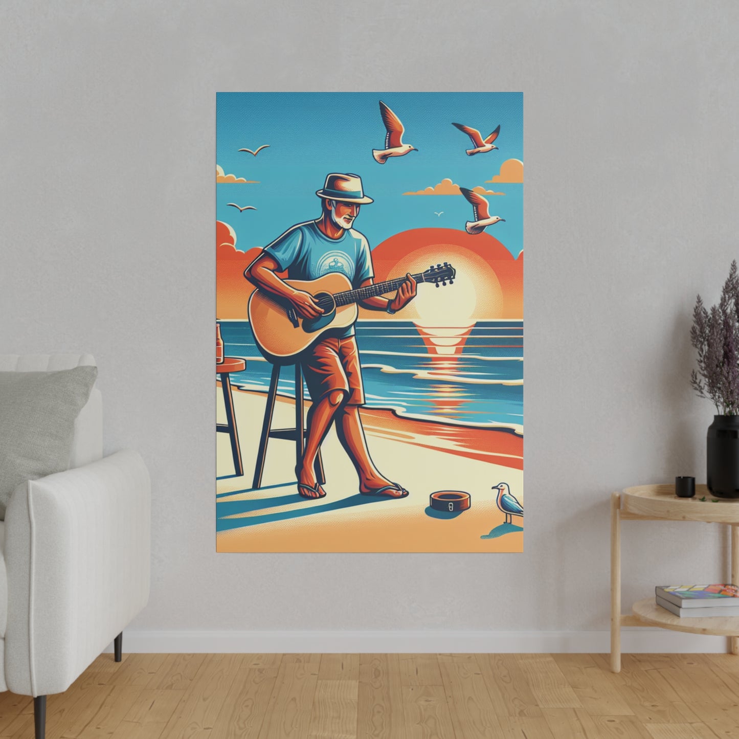 6895J - music art work, musician gift ideas, sunset background, sunset designs, ocean art work, beach art work, guitar art work, guitar player