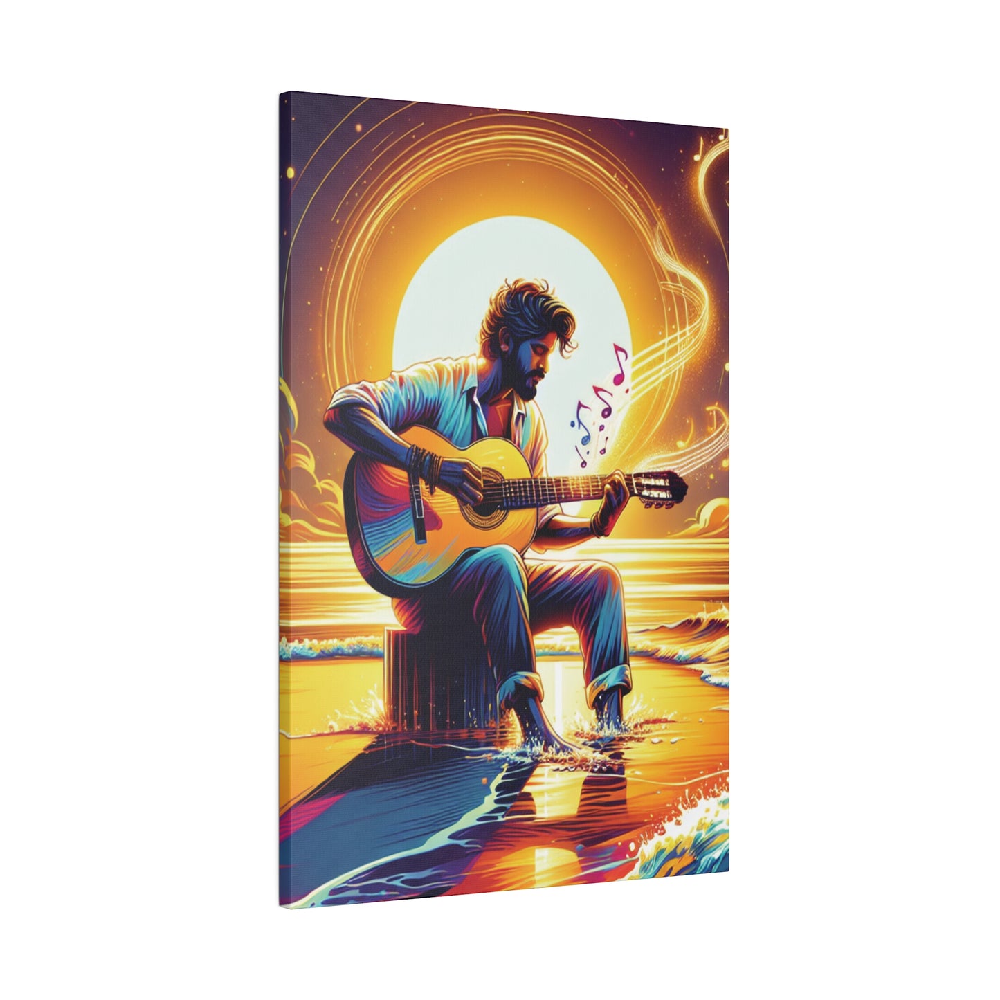 7683B - music art work, musician gift ideas, sunset background, sunset designs, ocean art work, beach art work, guitar art work, guitar player