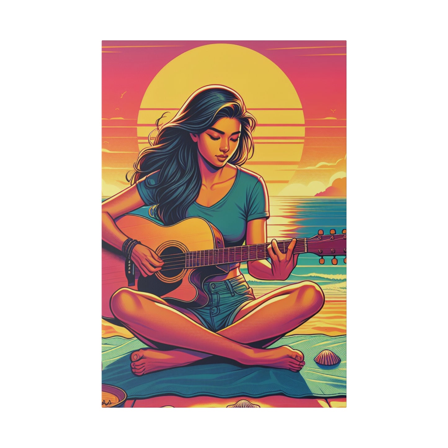 3746K - music art work, musician gift ideas, sunset background, sunset designs, ocean art work, beach art work, guitar art work, guitar player