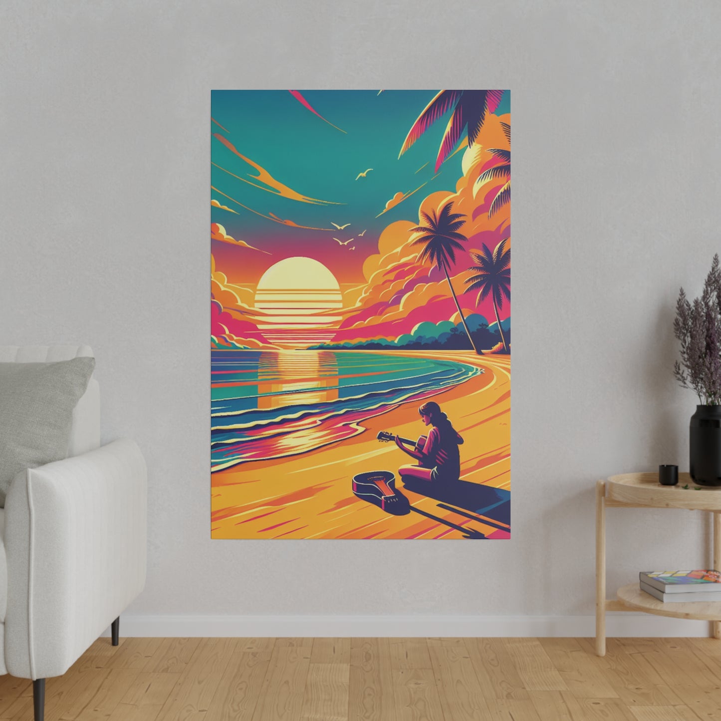 7613Z - music art work, musician gift ideas, sunset background, sunset designs, ocean art work, beach art work, guitar art work, guitar player